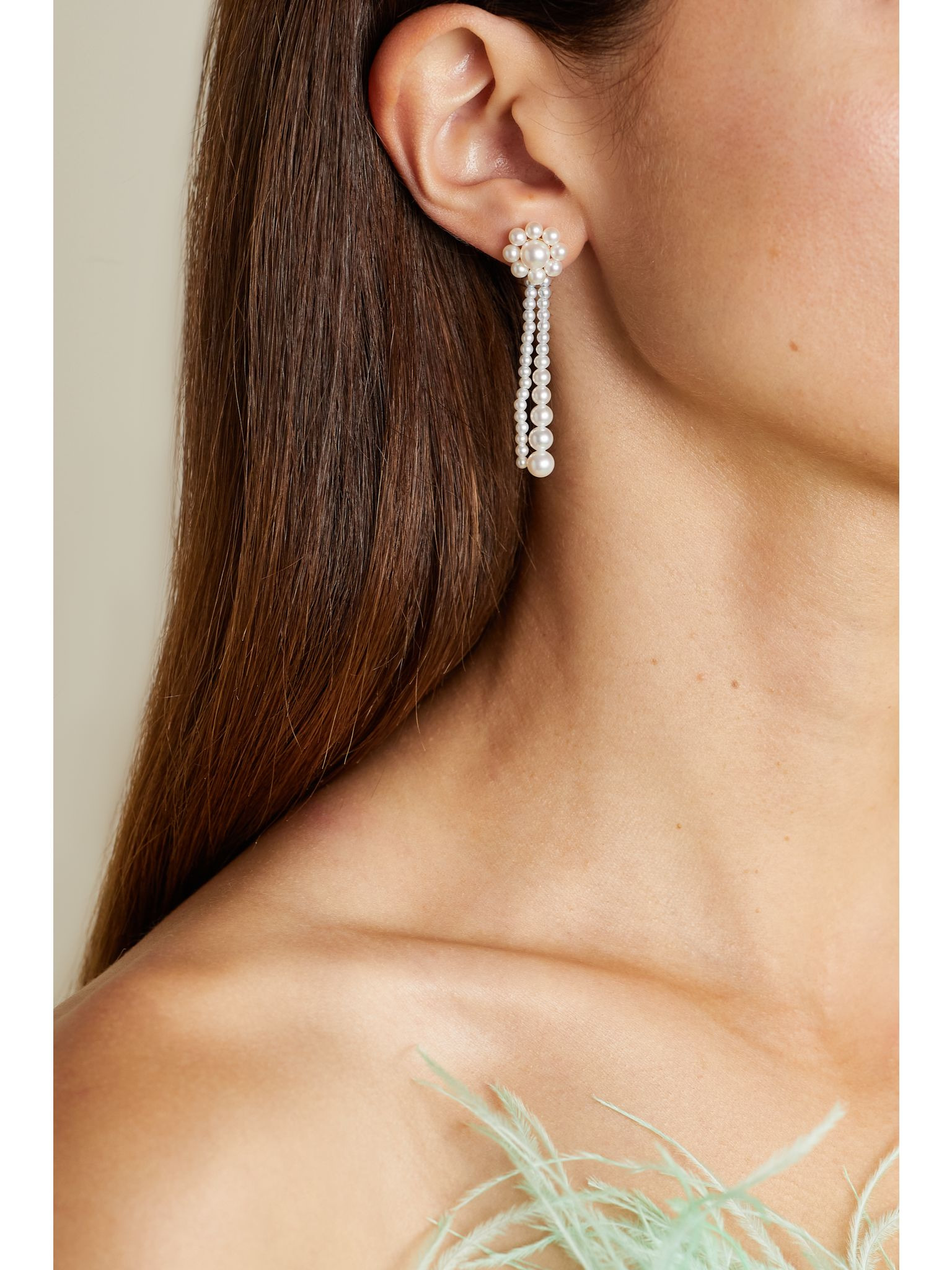 Grande Promenade de Fleur 14-karat gold pearl earrings White - 2