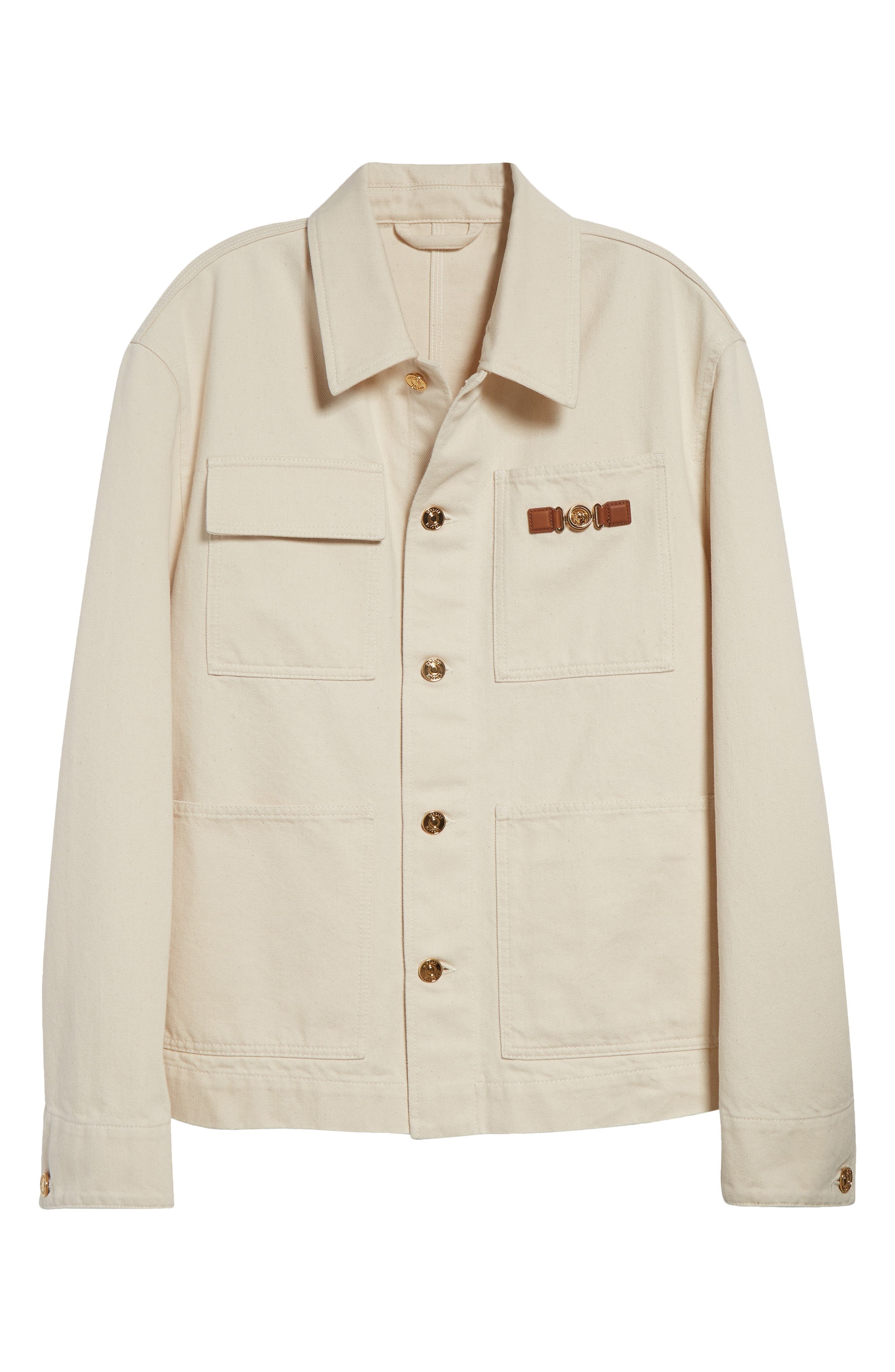 Versace Medusa Biggie Carpenter Denim Jacket in Ecru at Nordstrom - 5