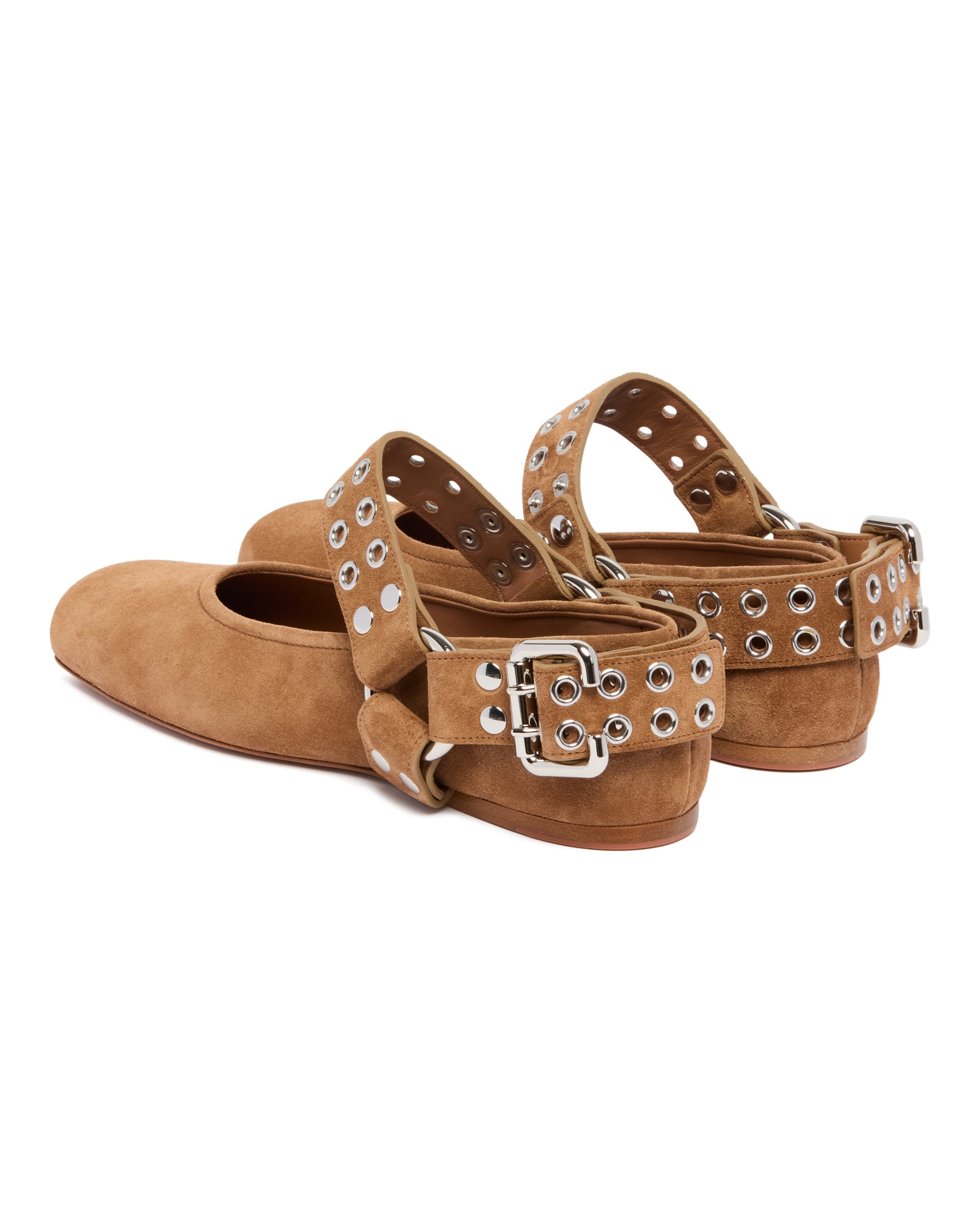 Beige Suede Flat Biker Ballet Flats - 5
