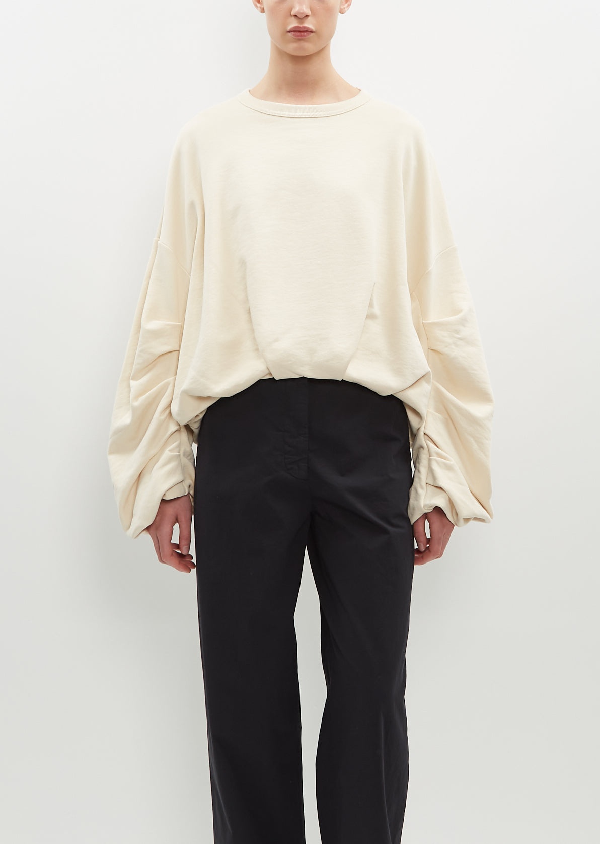 Hannett Draped Cotton Sweatshirt — Ivory - 1