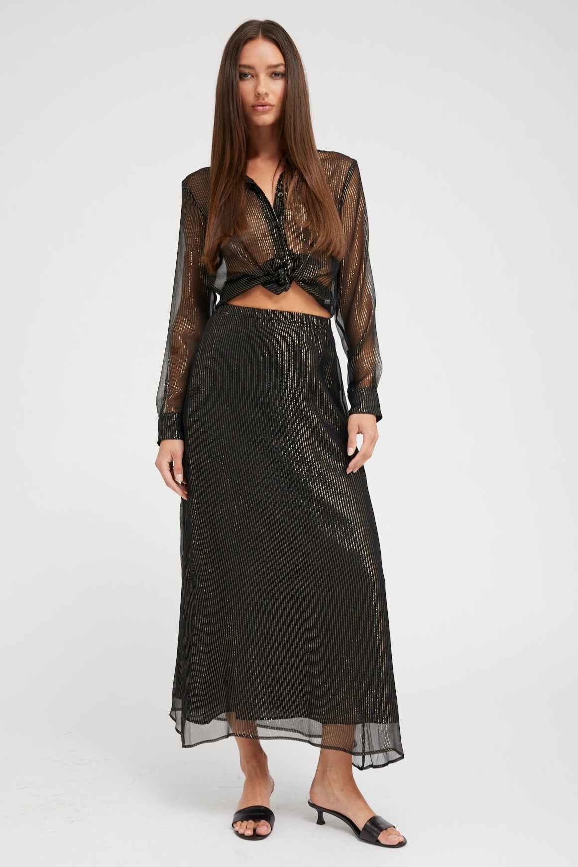 BLACK AND GOLD SILK BIAS MAXI SKIRT - 2