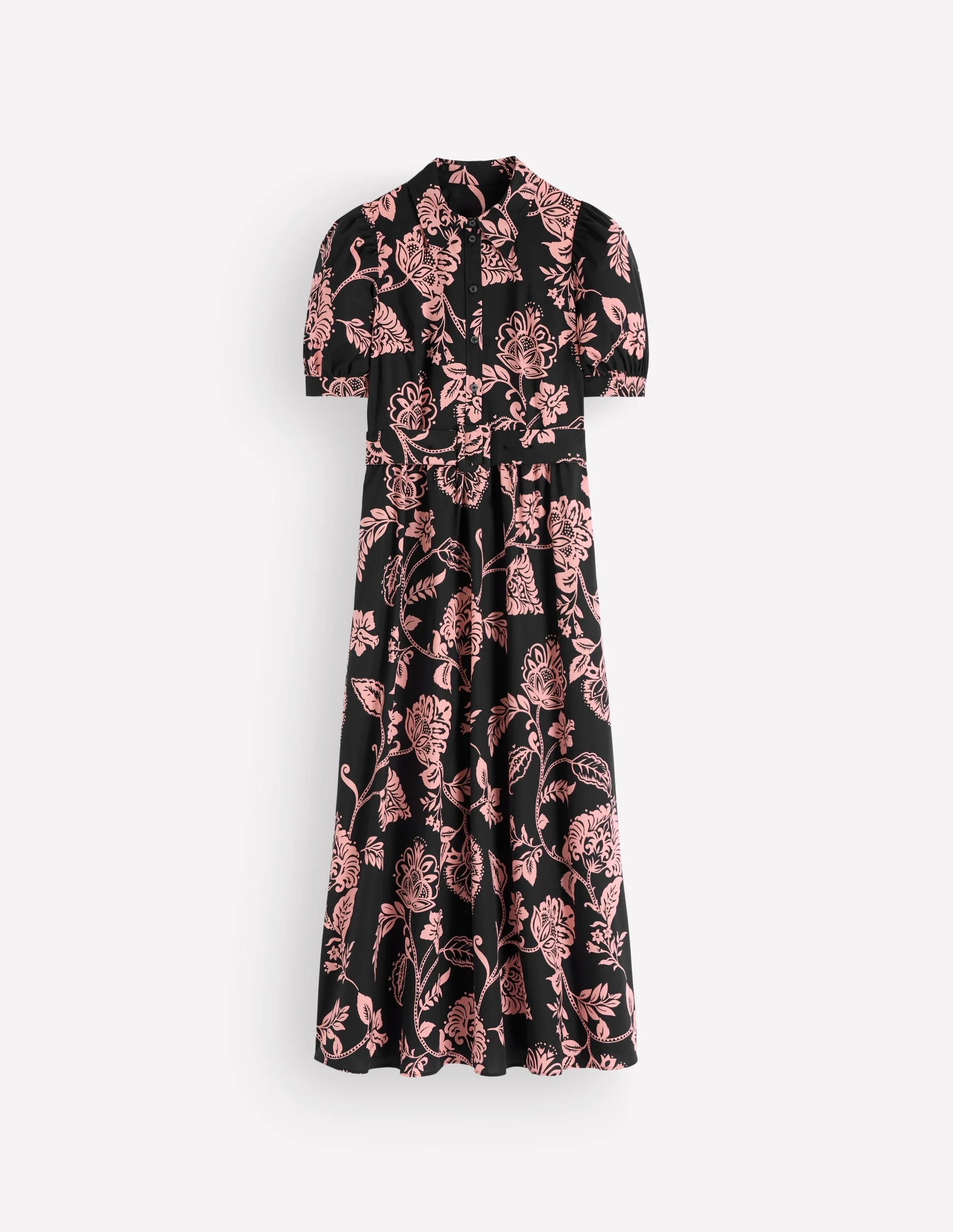 Belted Cotton Midi Dress-Black, Planted Meadows - 1