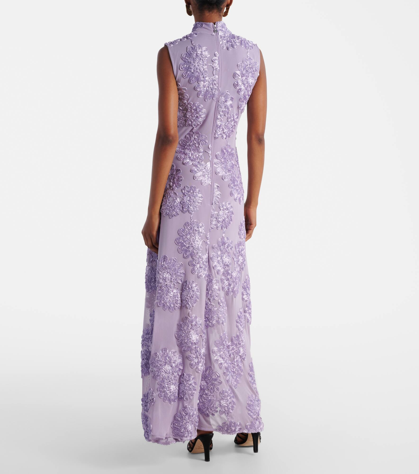 Floral embroidered mesh maxi dress - 3