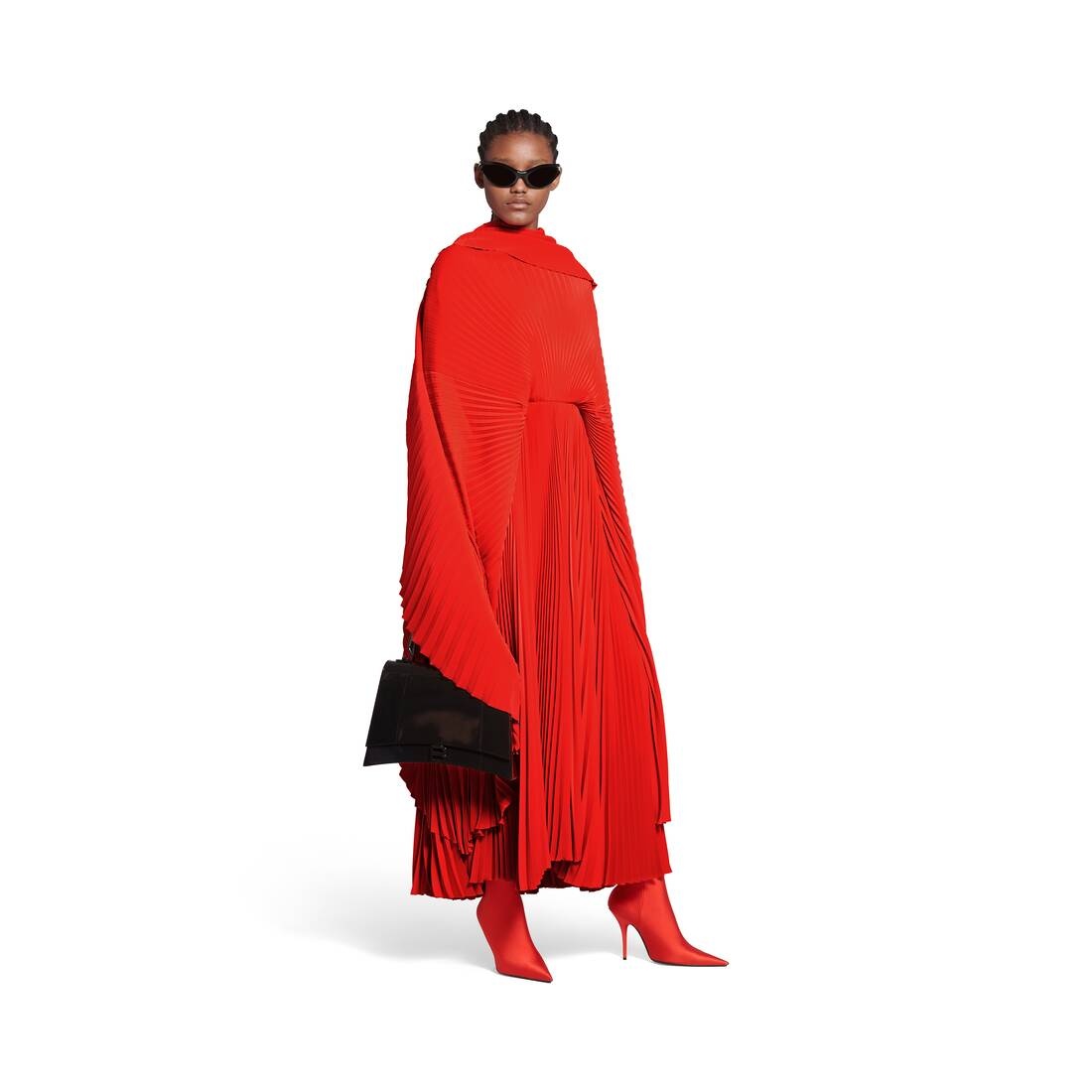 Women's Pleated Drape Dress in Red - 3
