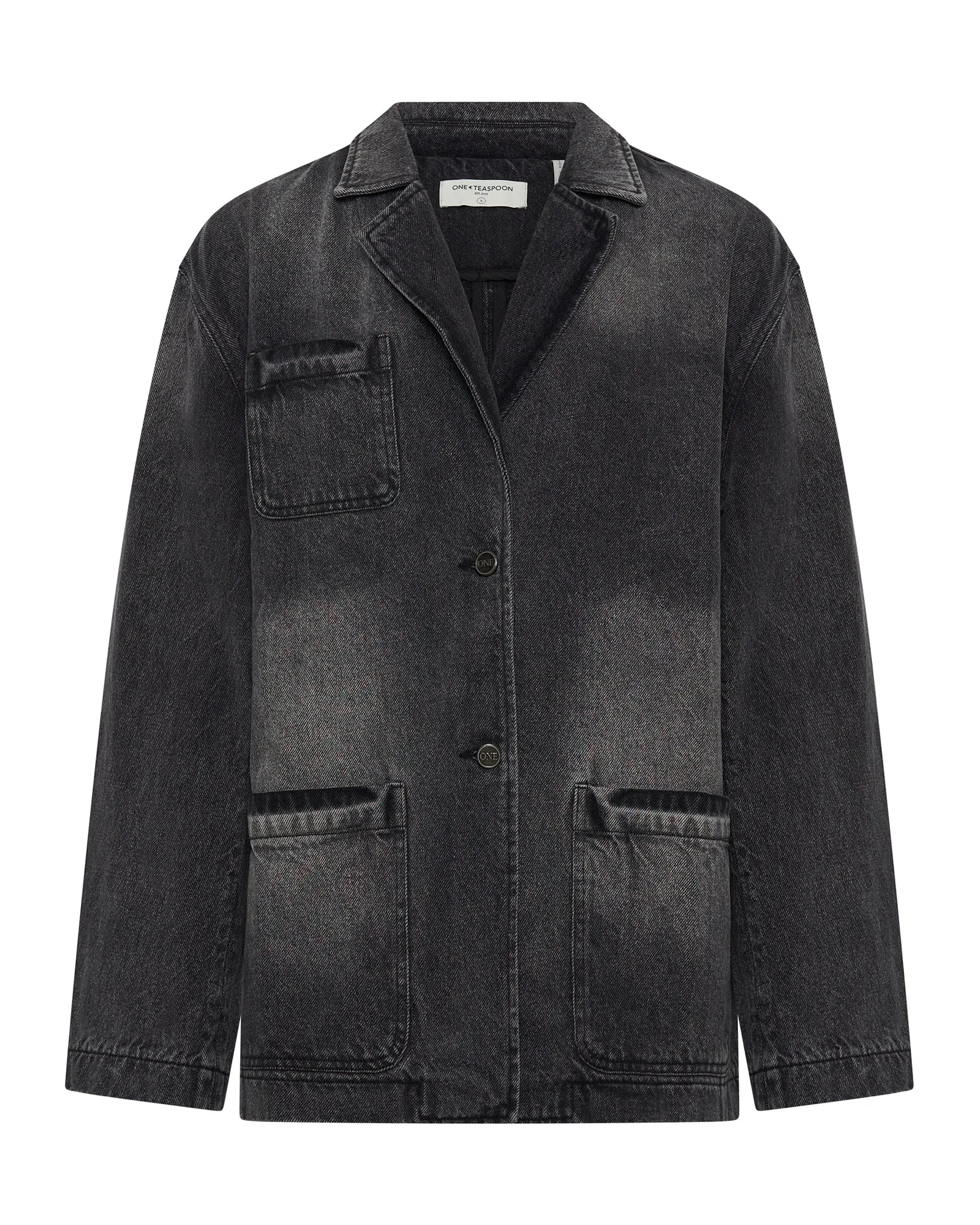 Denim Boyfriend Blazer - Worn Black - 1