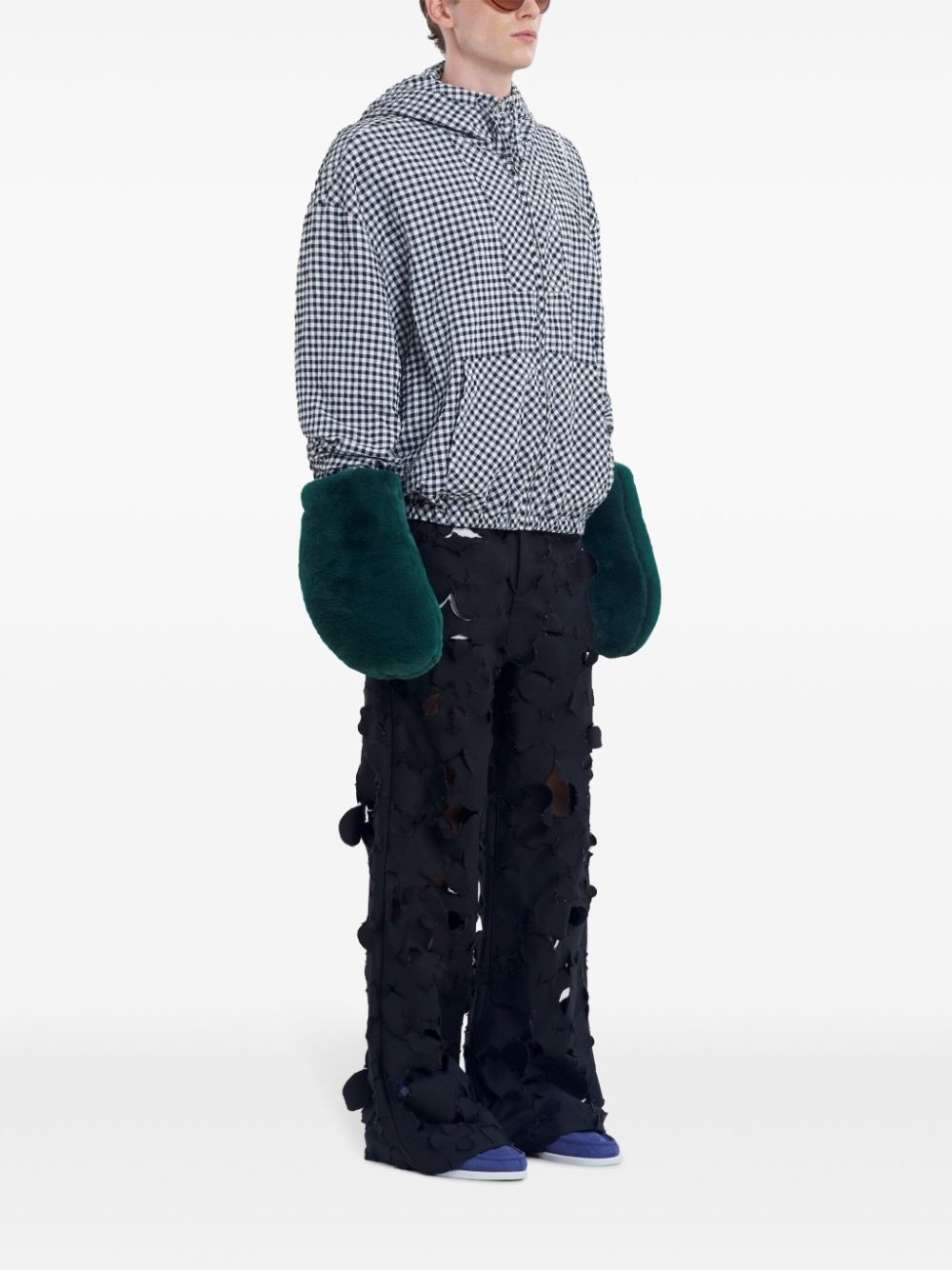 check-pattern hooded jacket - 3