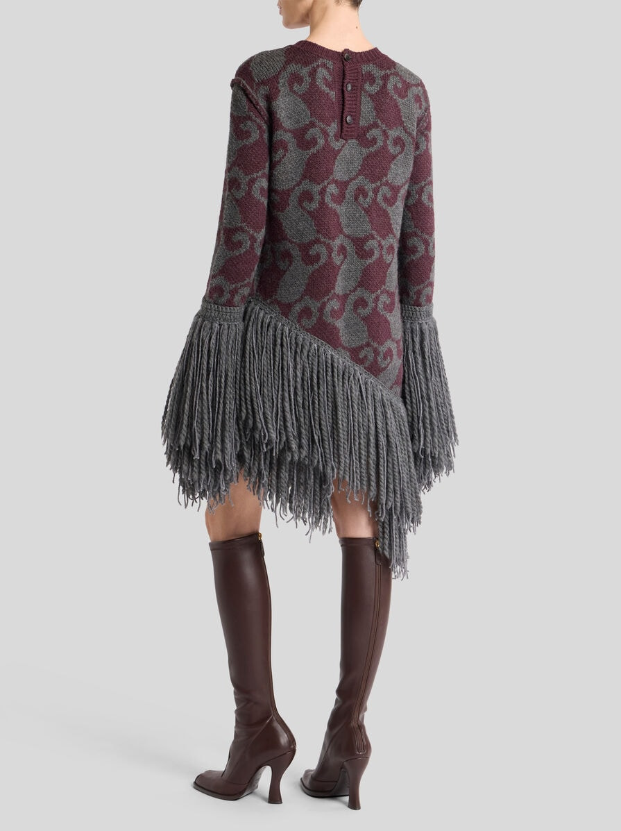 WOOL AND ALPACA JACQUARD MINI DRESS WITH FRINGING - 4