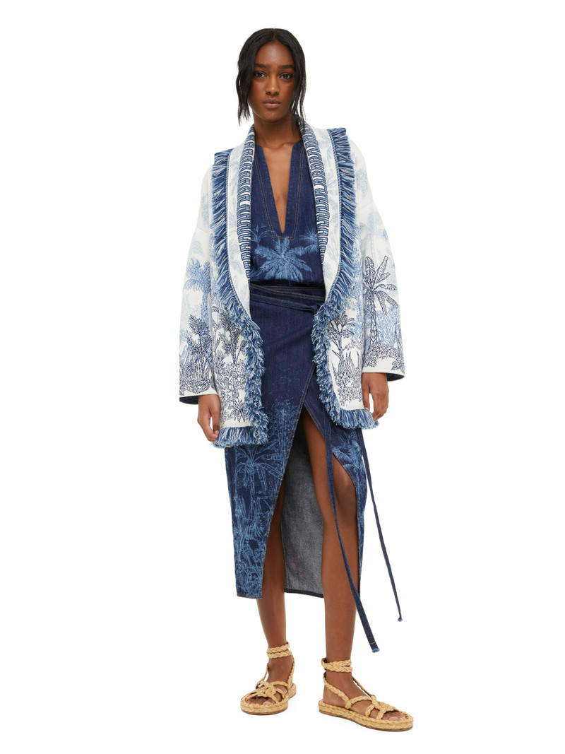 Alanui Jungle Toile De Jouy Denim Sarong Skirt outlook