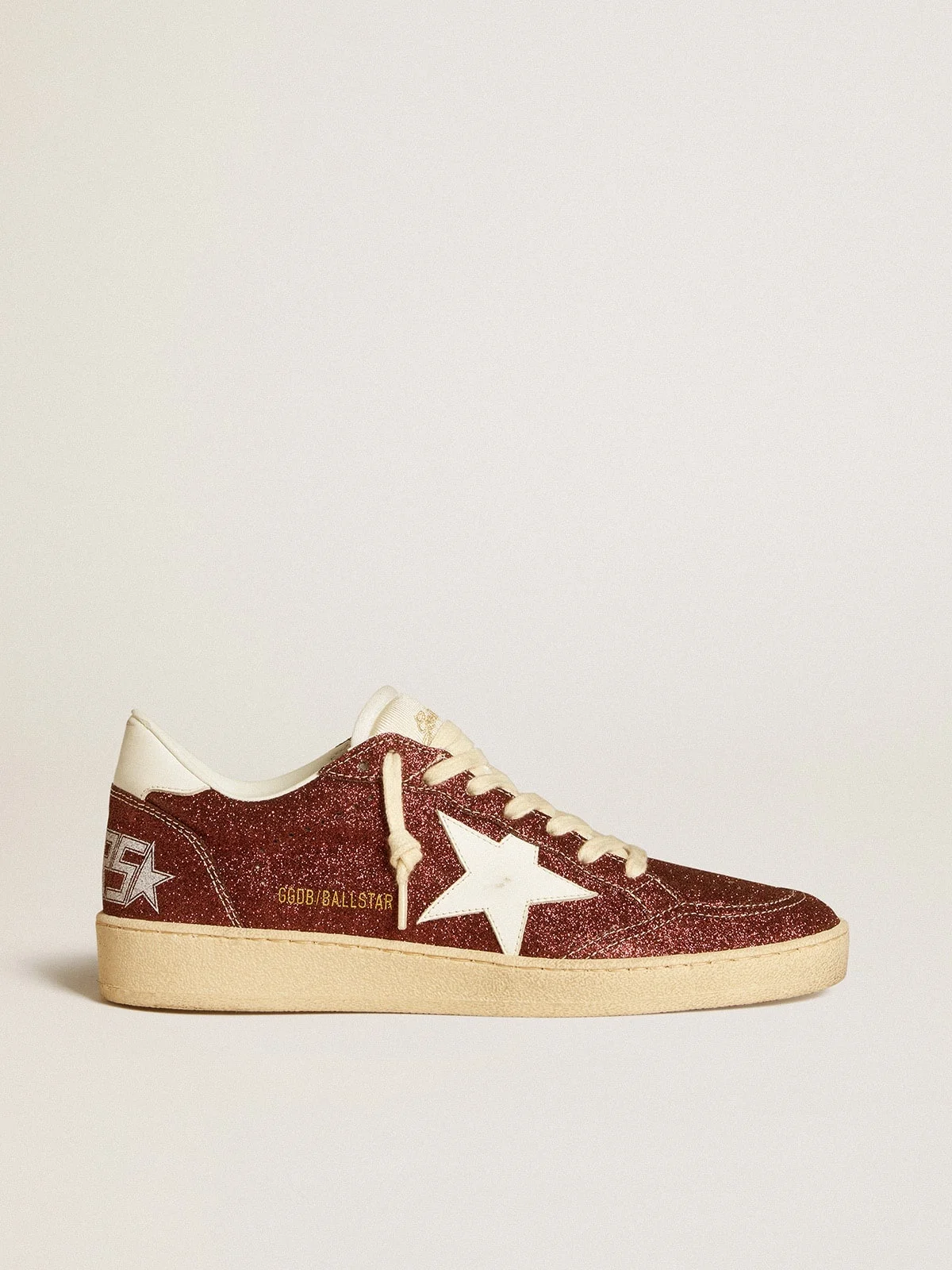 Ball Star in burgundy glitter with white leather star and heel tab - 1