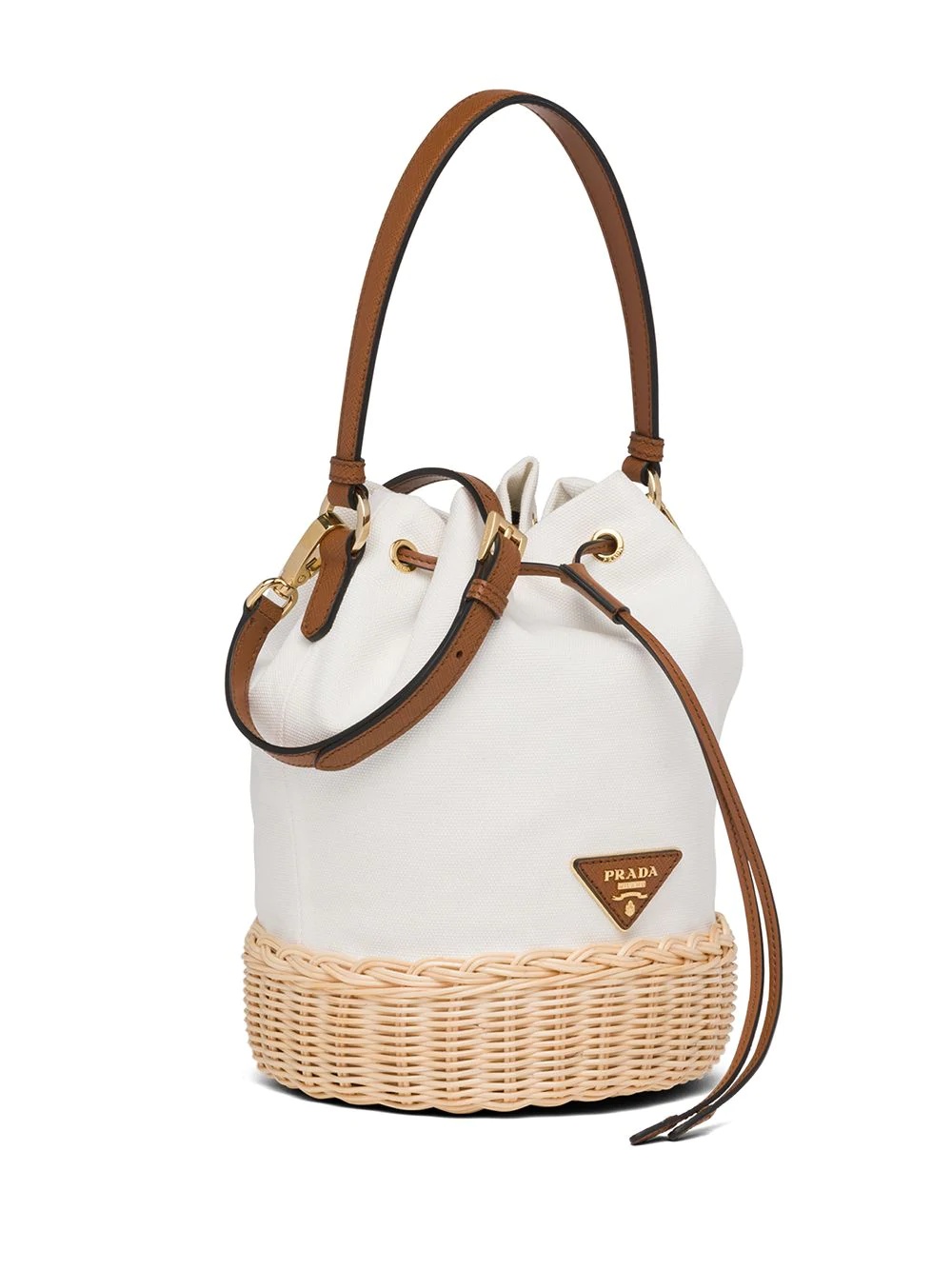 Small logo plaque wicker bucket bag - 6