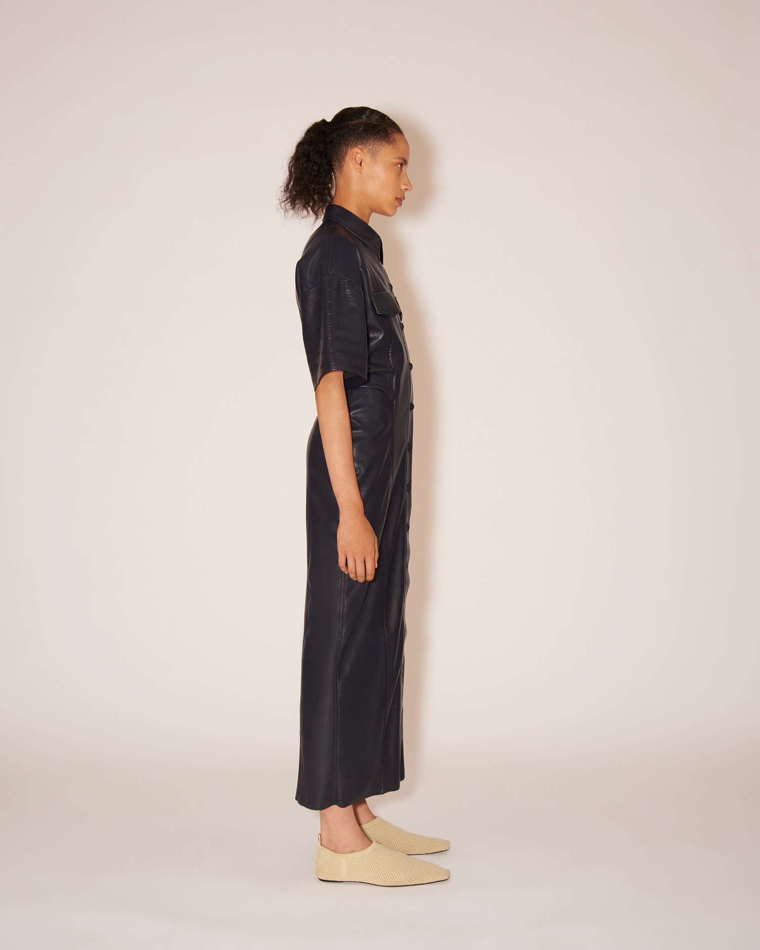 TAISSA - Vegan leather corrugated dress - Navy - 3