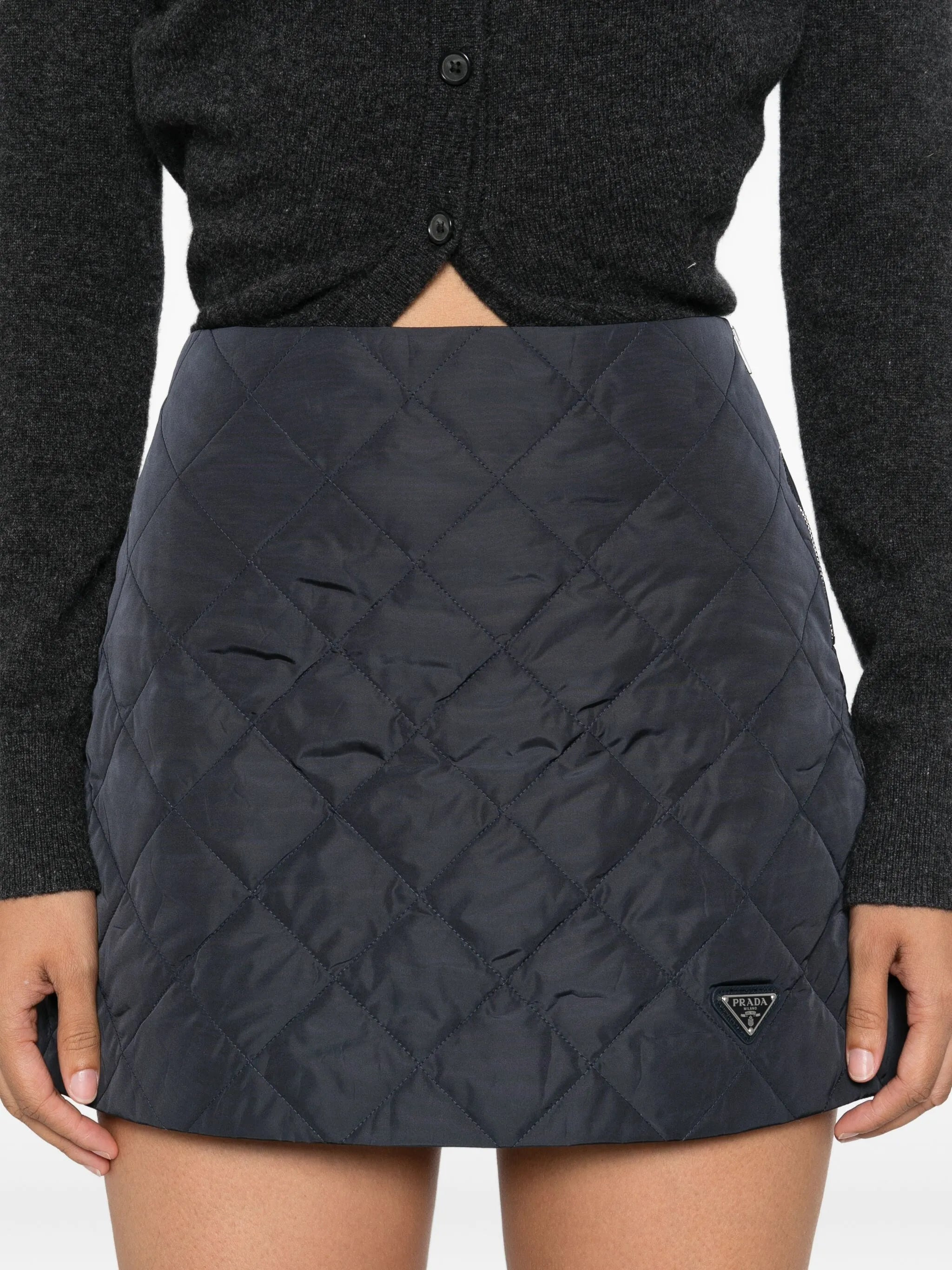Prada Logo-plaque Quilted Mini Skirt - 2