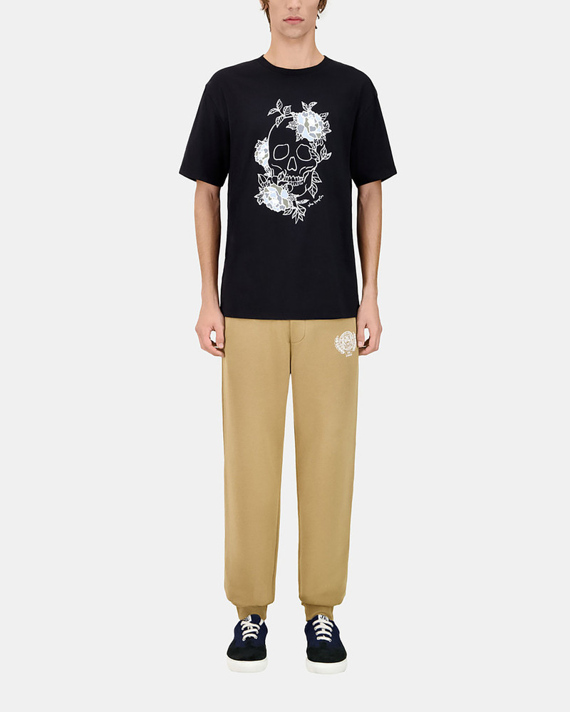 MEN'S BLACK T-SHIRT WITH FLOWER SKULL SERIGRAPHY 1