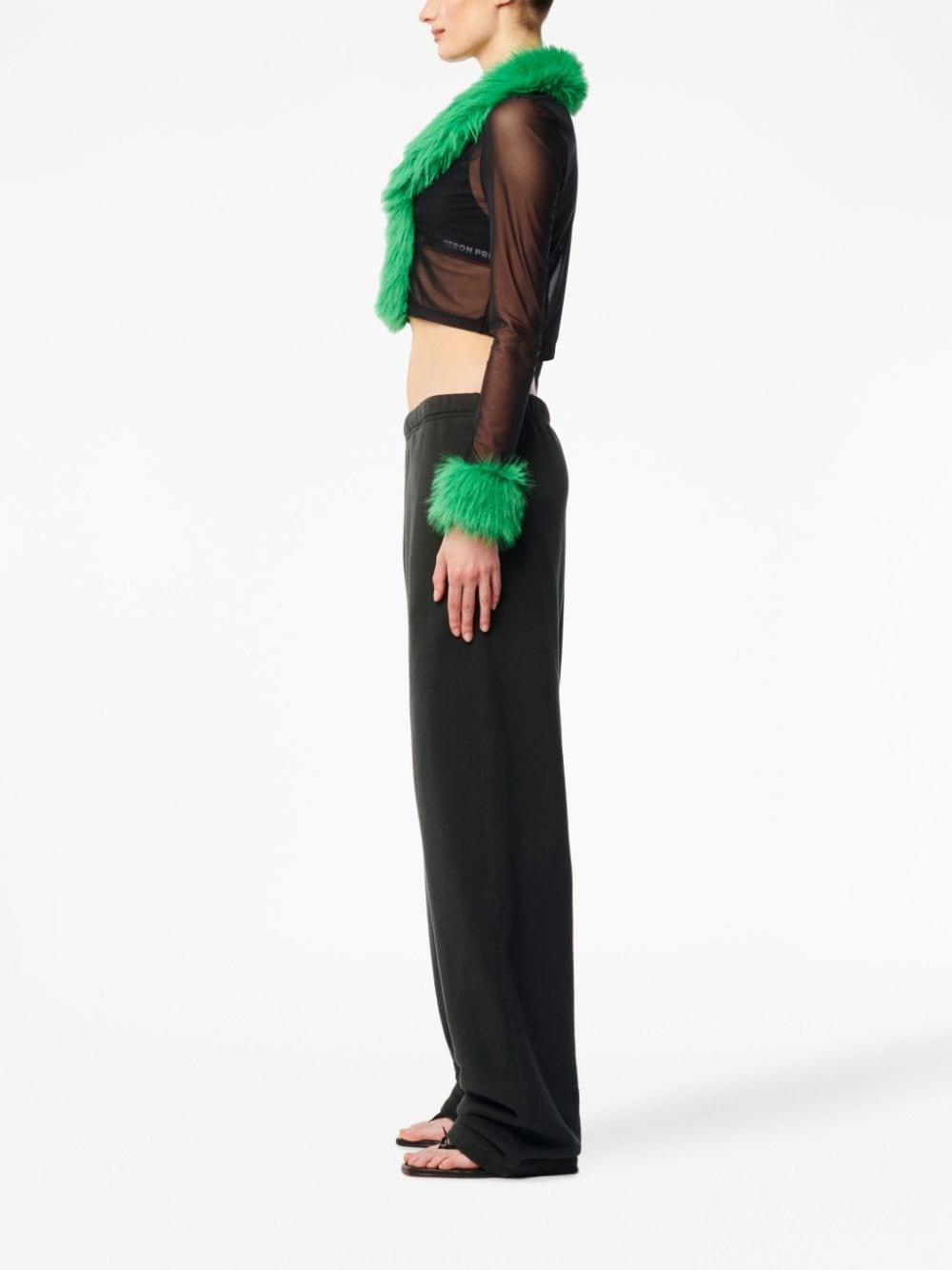 faux-fur mesh cardigan - 3
