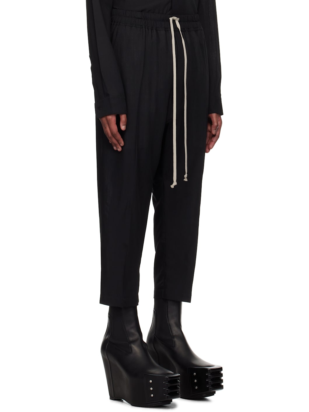 Black Hollywood Drawstring Cropped Trousers - 2