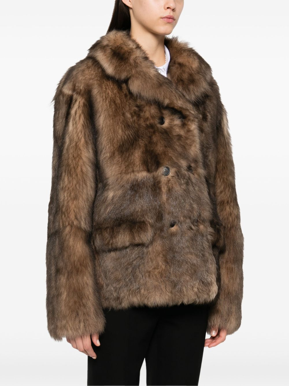 double-breasted shearling coat - 3