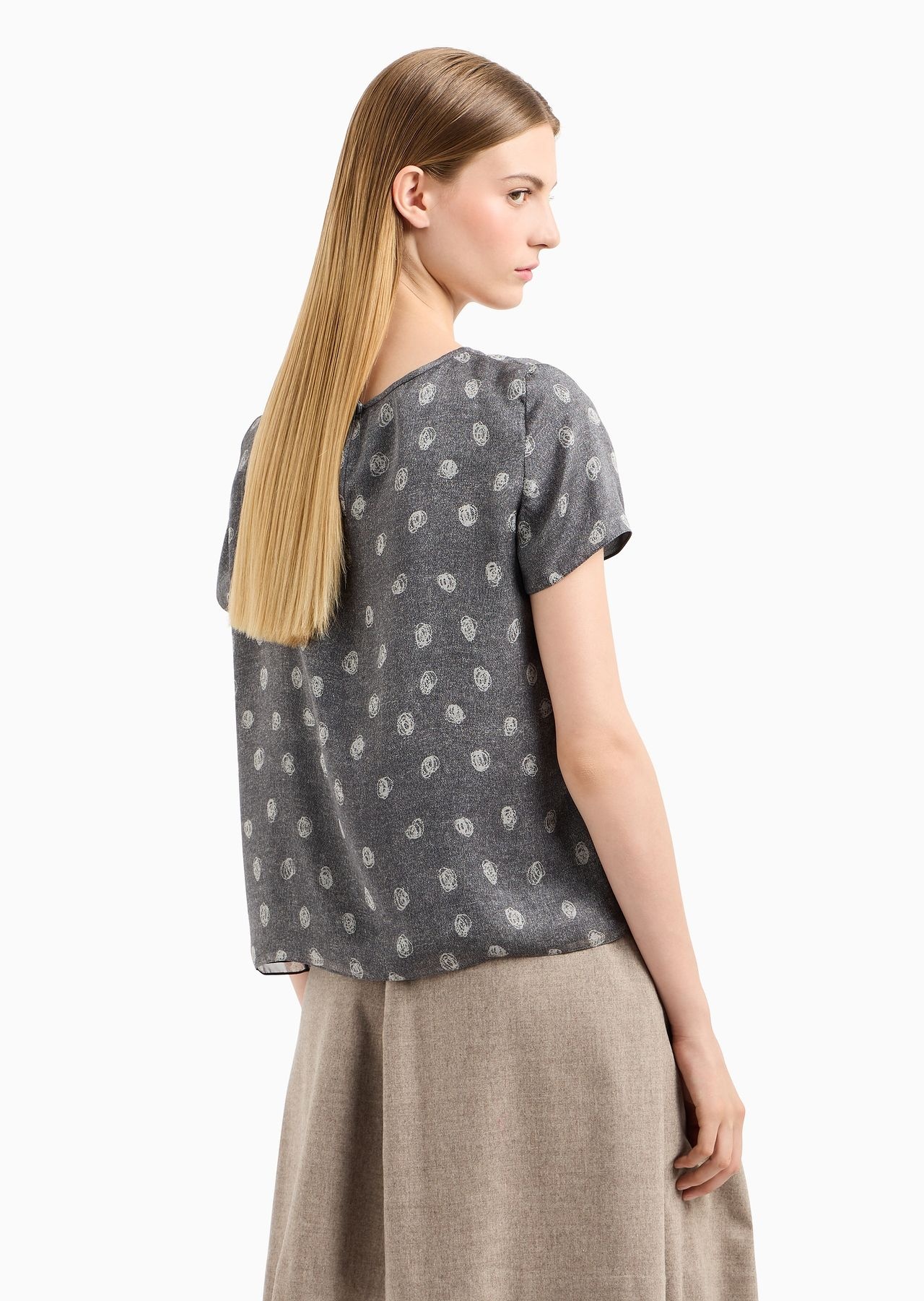 Icon short-sleeved blouse in silk chiffon with an all-over abstract polka-dot print - 3