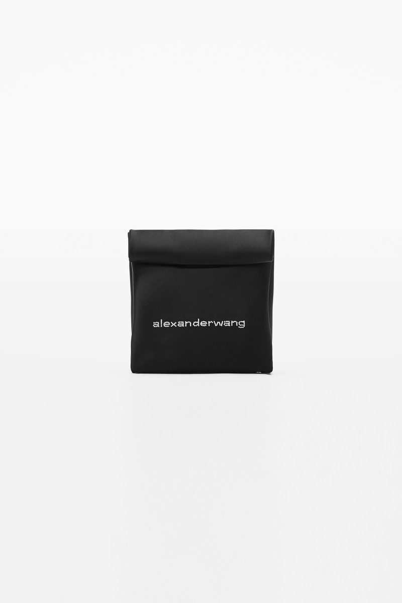 LUNCH BAG CRYSTAL LOGO CLUTCH IN SATIN 1