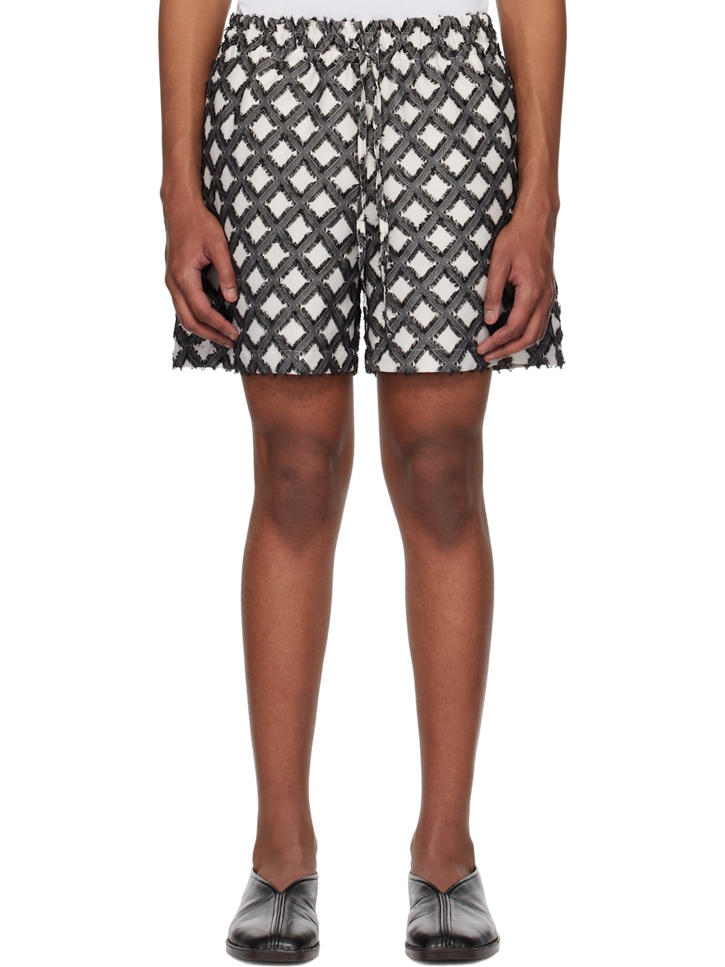 Black Argyle Jacquard Shorts - 1