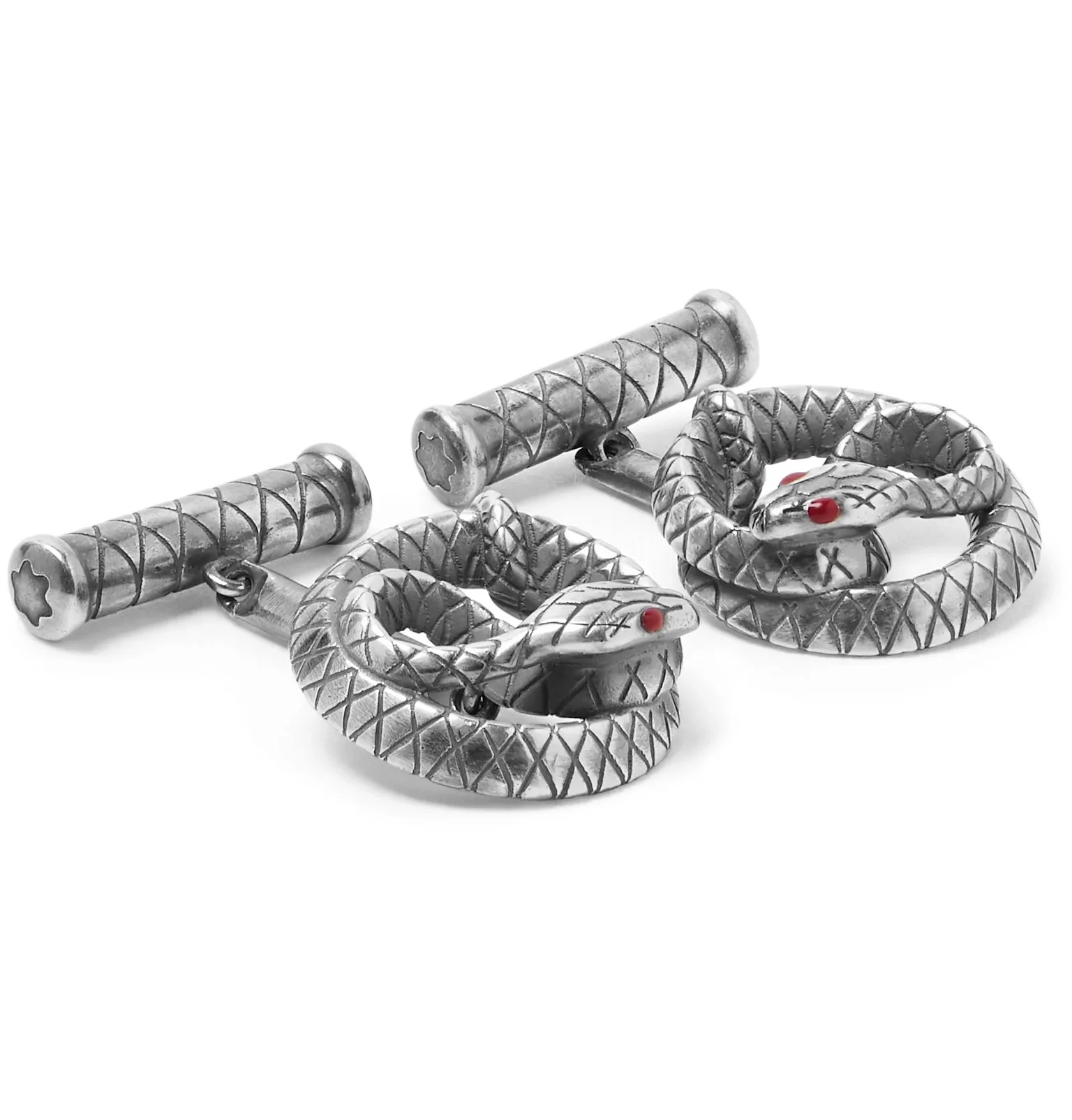 Snake Engraved Sterling Silver Cufflinks - 1