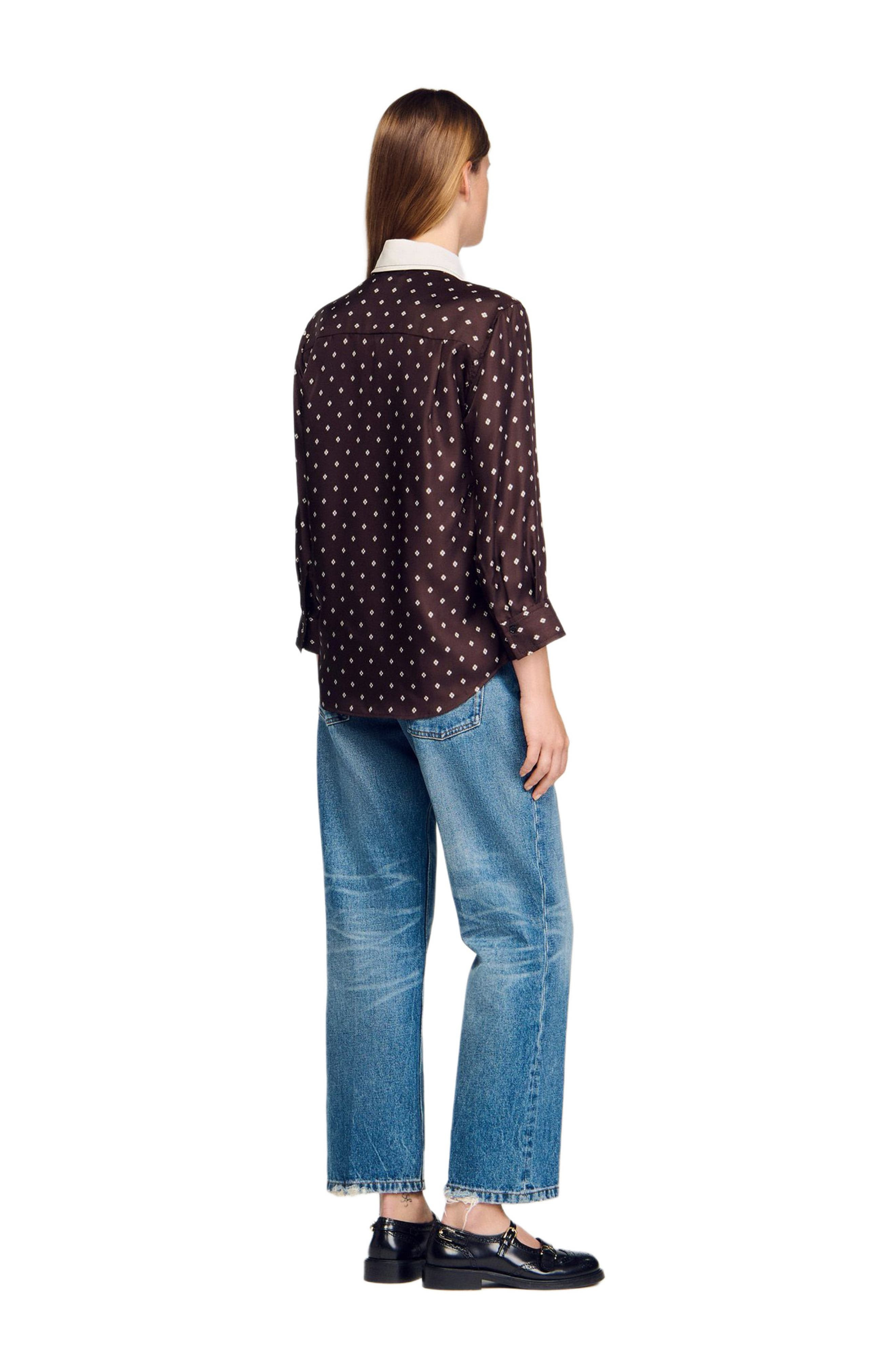 SANDRO Floaty tie print shirt in Brown /White at Nordstrom - 3