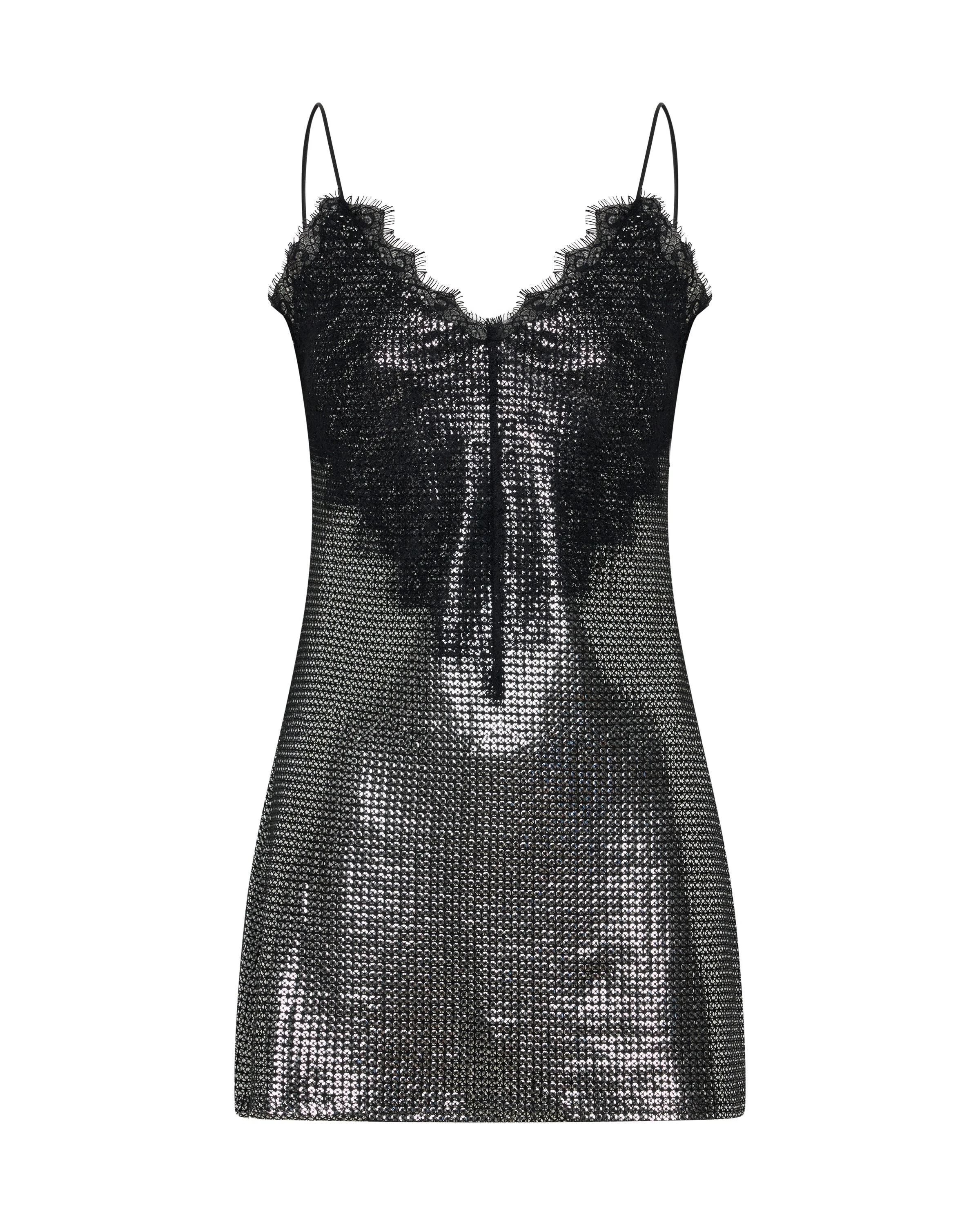 Afterparty Sequin Slip Mini Dress - Silver & Black Lace - 1