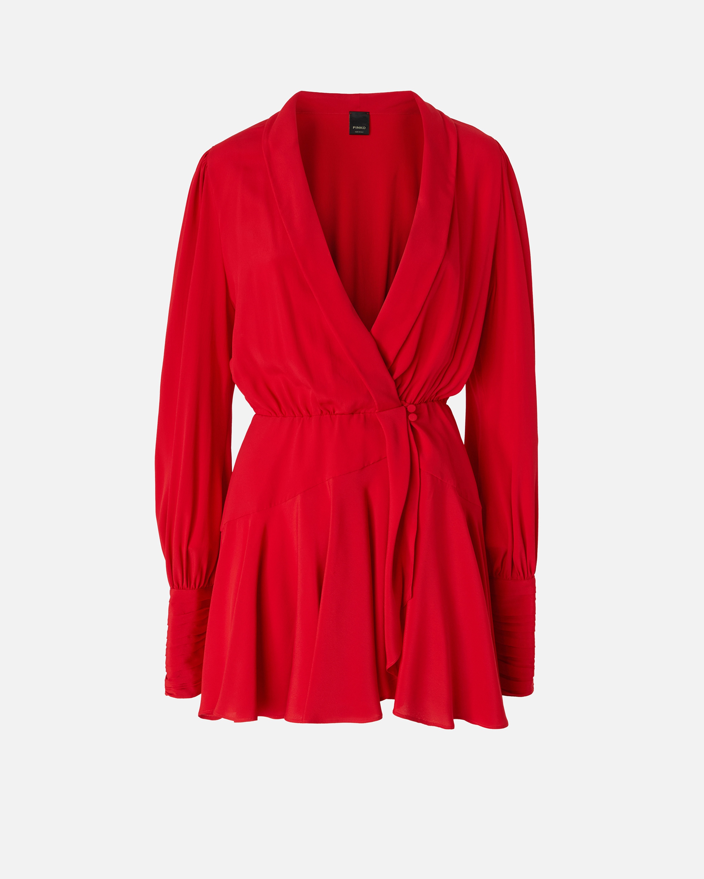 PLUNGING-NECK SILK-BLEND MINI DRESS - 1