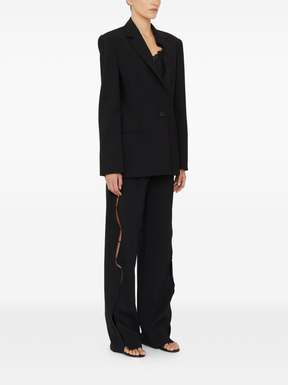 padded-shoulder single-button blazer - 3