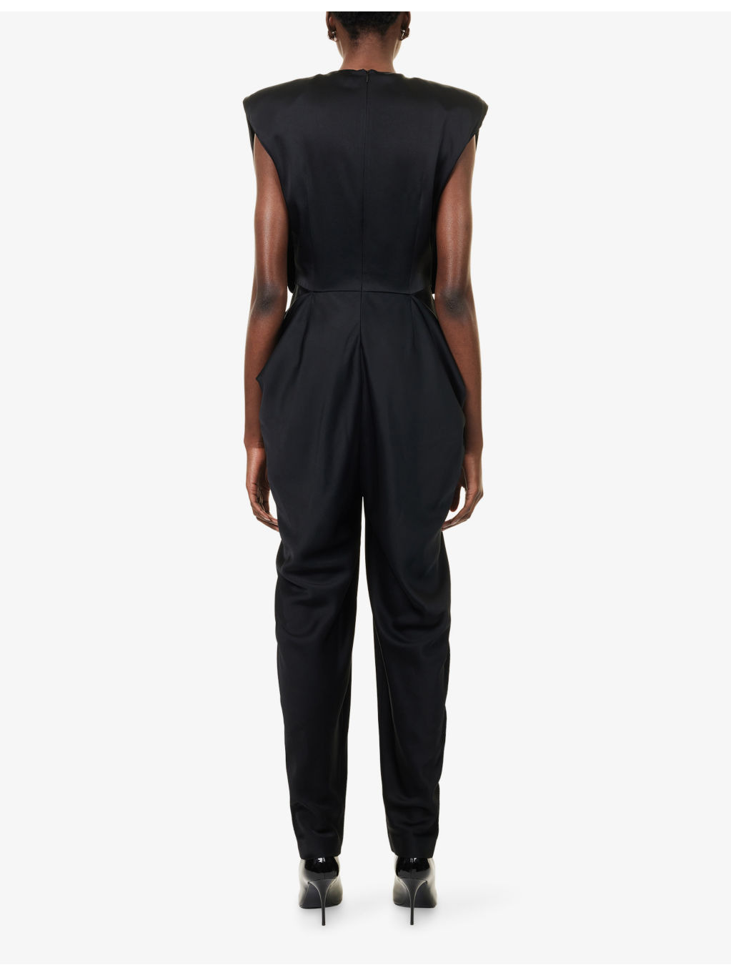 Sleeveless Draped Satin Jumpsuit - 4