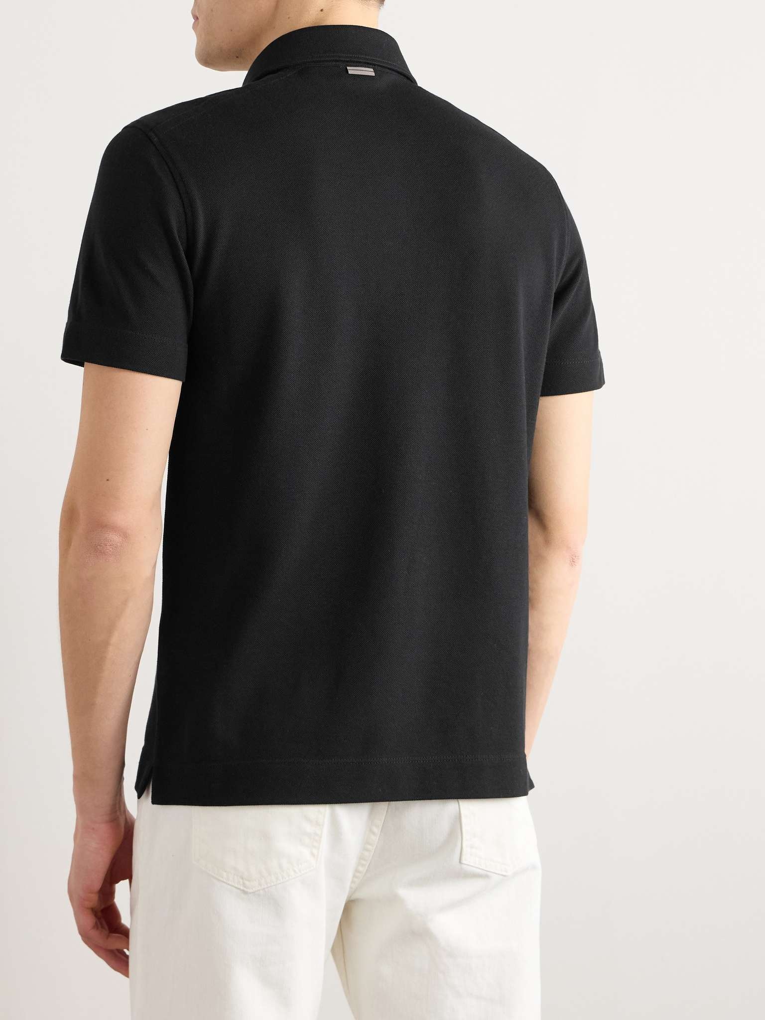 Slim-Fit Leather-Trimmed Cotton-Piqué Polo Shirt - 3