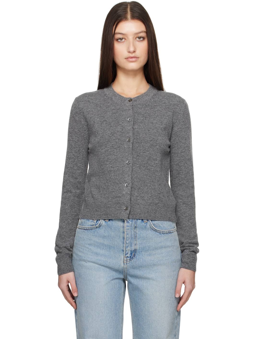 Gray Essential Crewneck Knit Cardigan - 1