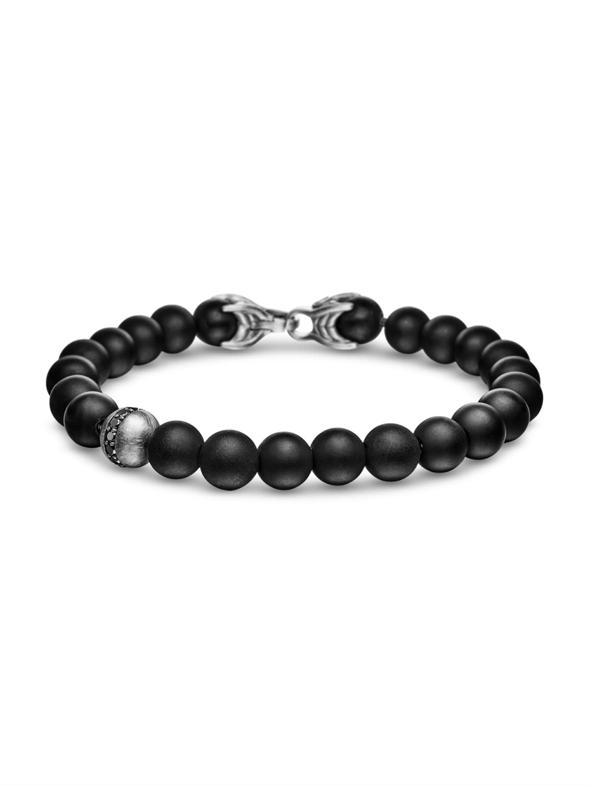 Men's Spiritual Bead Black Diamond, Black Onyx & Sterling Silver Bracelet - Black - 1