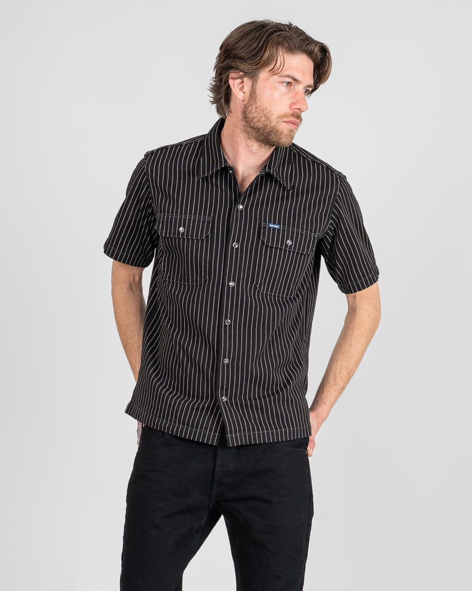 IHSH-416-BLK 10oz Wabash Short Sleeved Mechanic Shirt - Black - 2