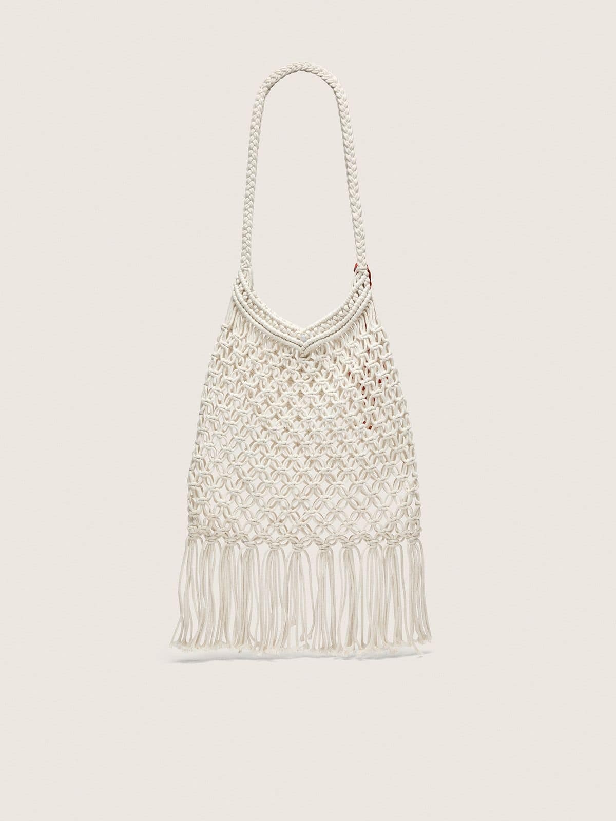 Women's macramé bag in butter-colored cotton with a leather lobster charm - 3