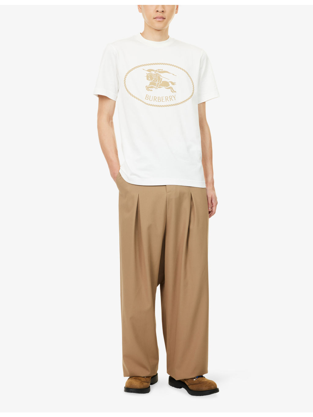 Knight-Stamp Print Short-Sleeve Cotton T Shirt - 2
