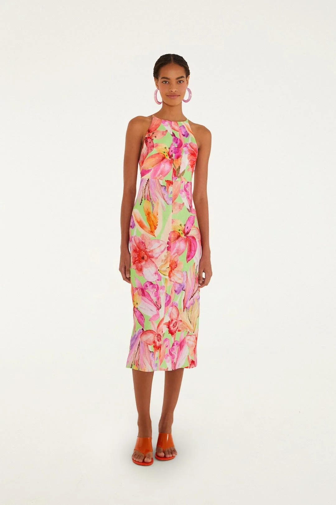 Multicolor Artsy Flora Euroflax Premium Linen Midi Dress - 1