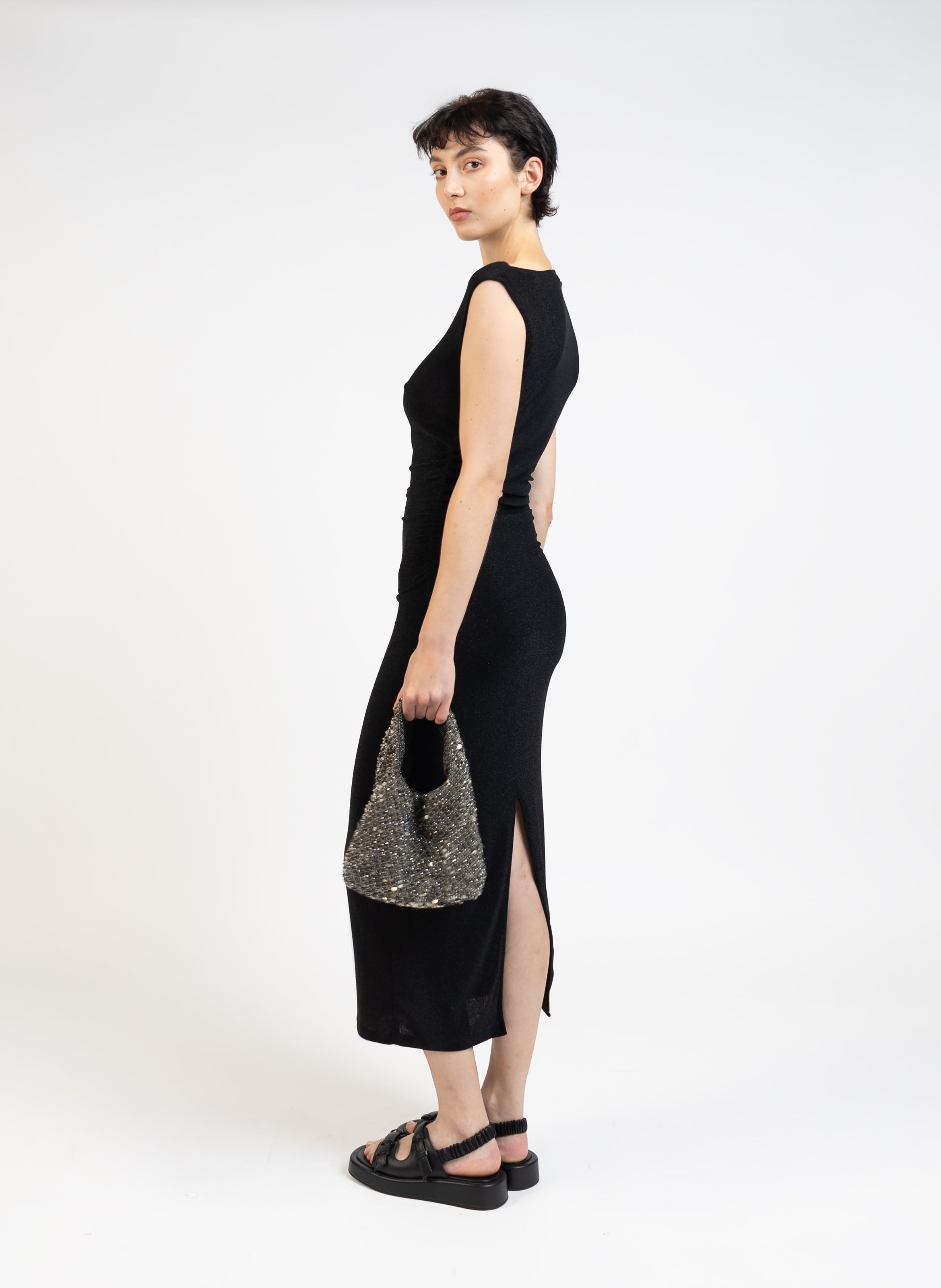 Draped Jersey Dress/Black - 4