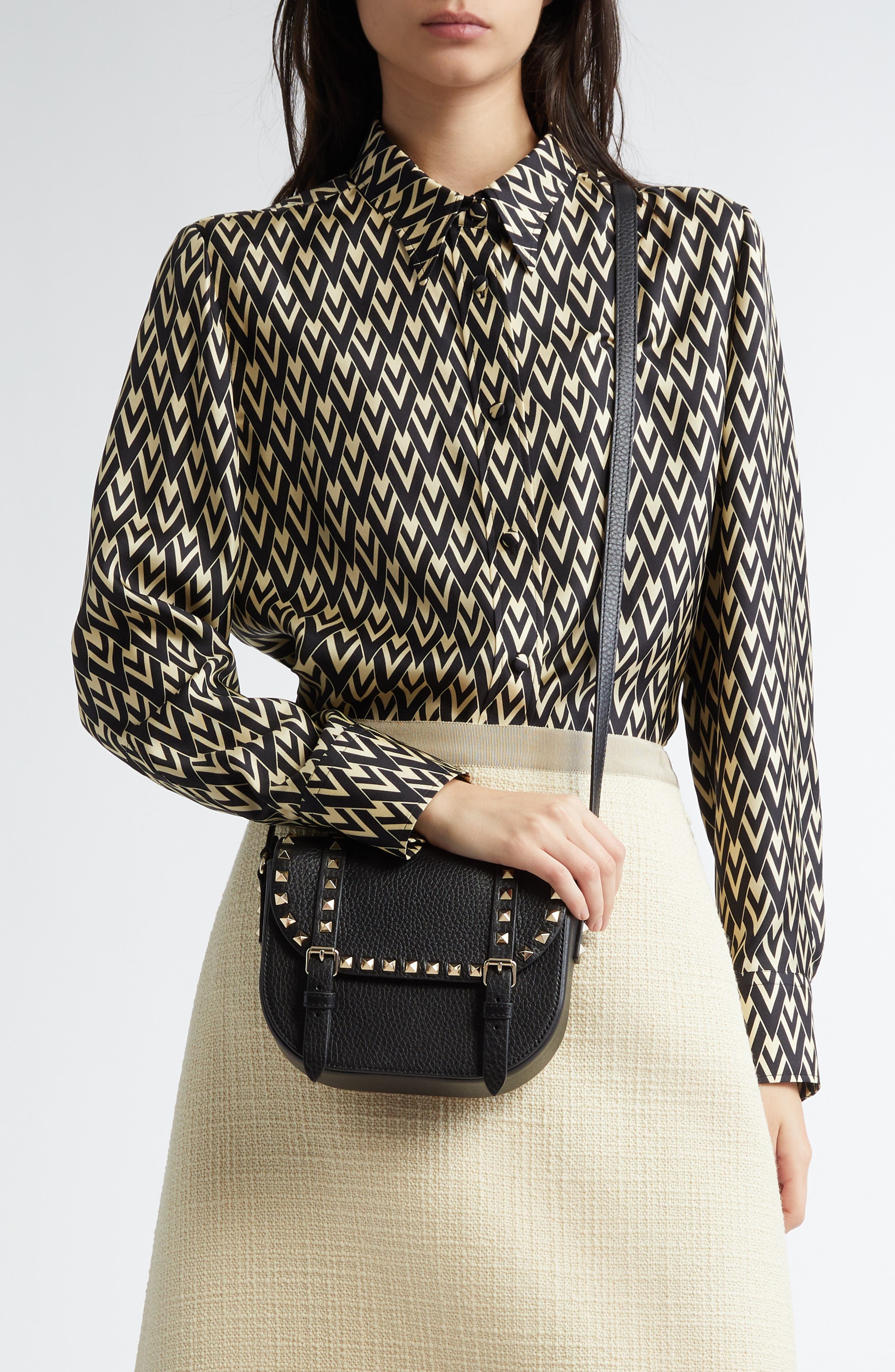 Valentino Garavani Small Rockstud Saddle Crossbody Bag in Black at Nordstrom - 3