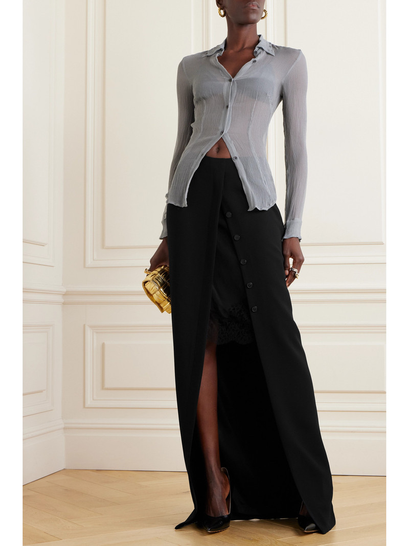 Dries Van Noten Layered Lace-trimmed Crepe Maxi Skirt outlook