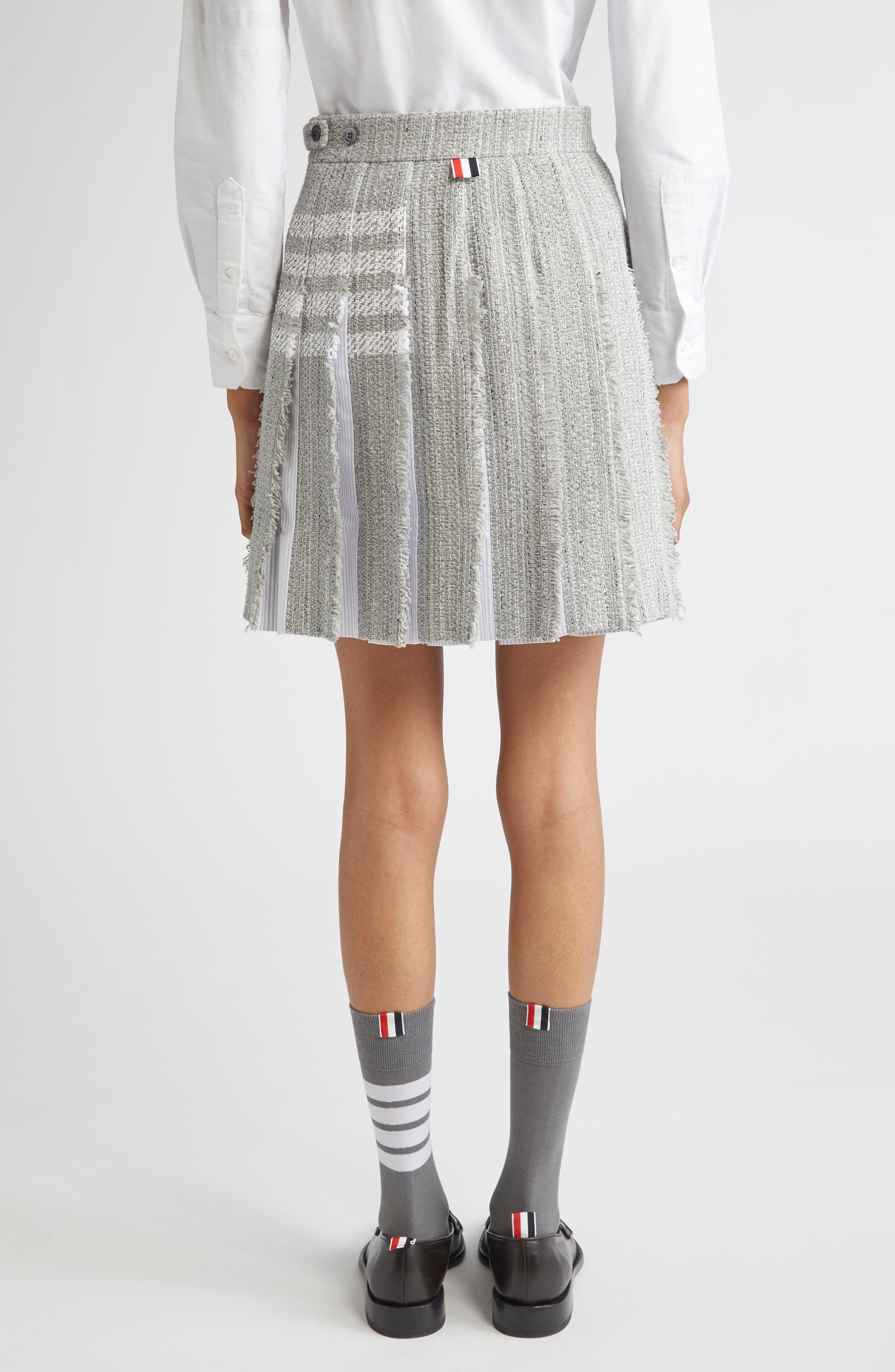 Thom Browne 4-Bar Pleated Tweed Miniskirt in Medium Grey at Nordstrom - 3