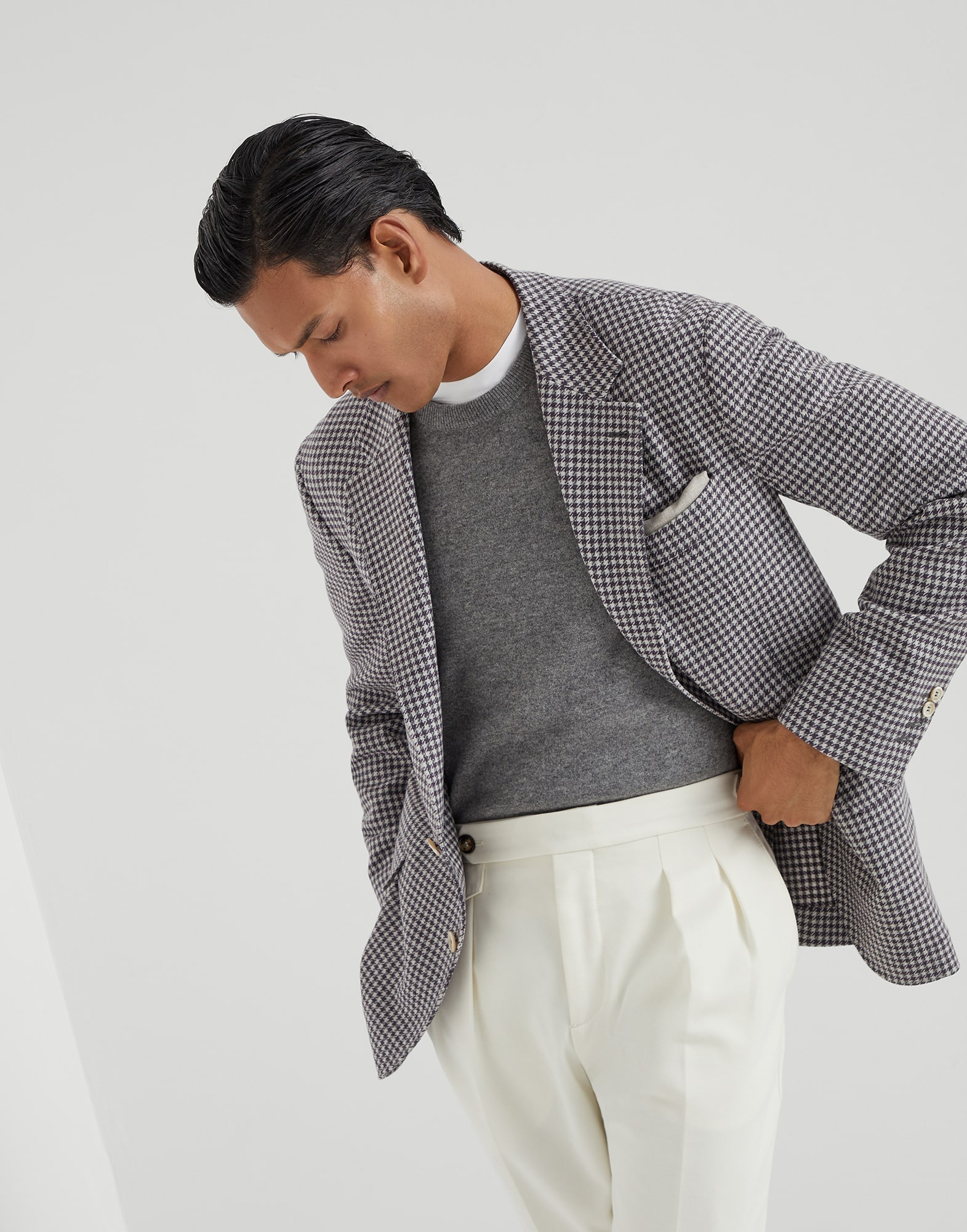 Wool, cashmere and silk houndstooth deconstructed blazer - 4