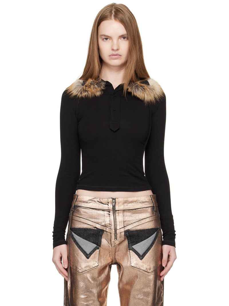 fur-collar fitted polo top 1