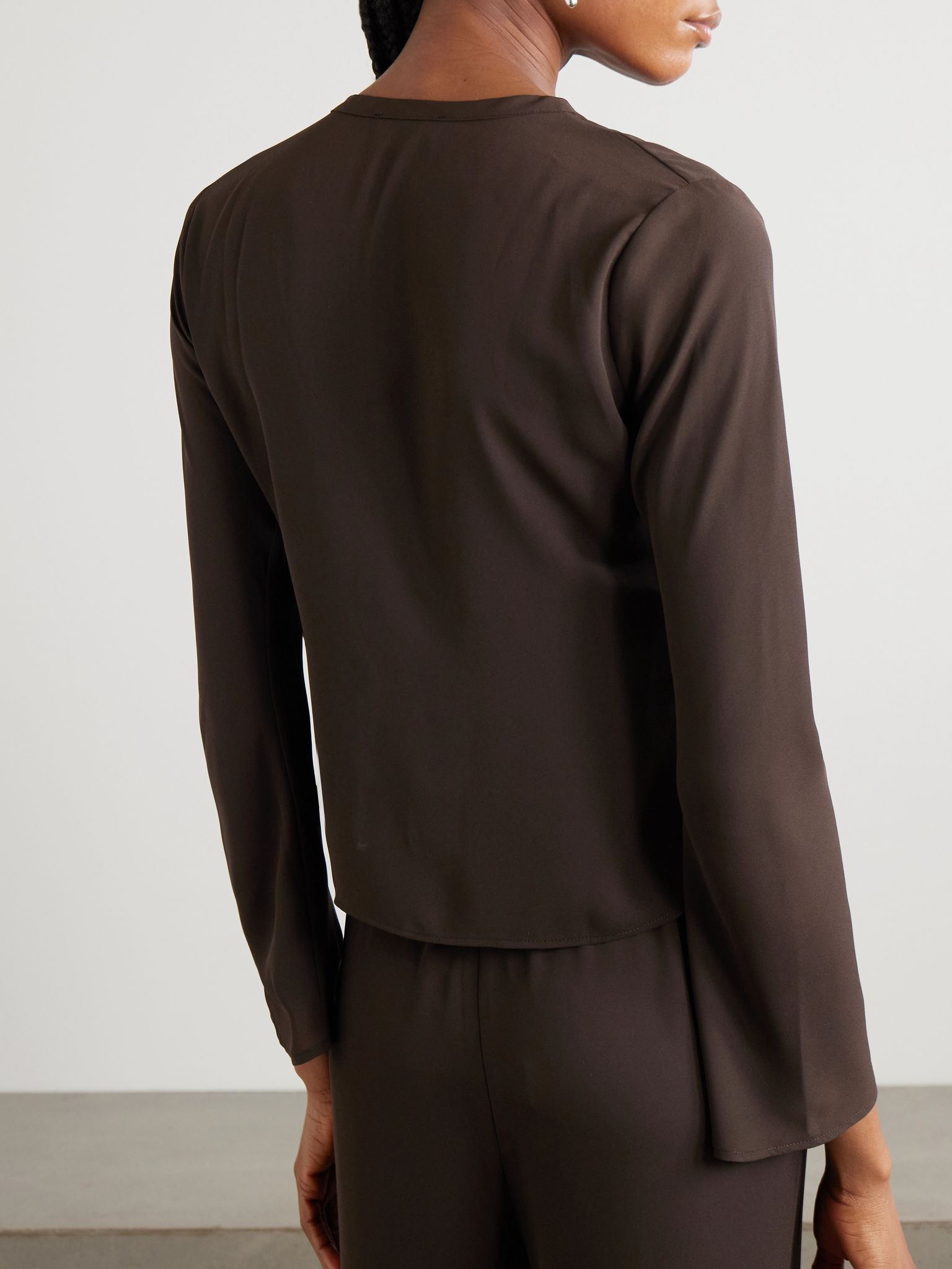 Nerea pearl-embellished recycled silk-georgette top Brown - 3