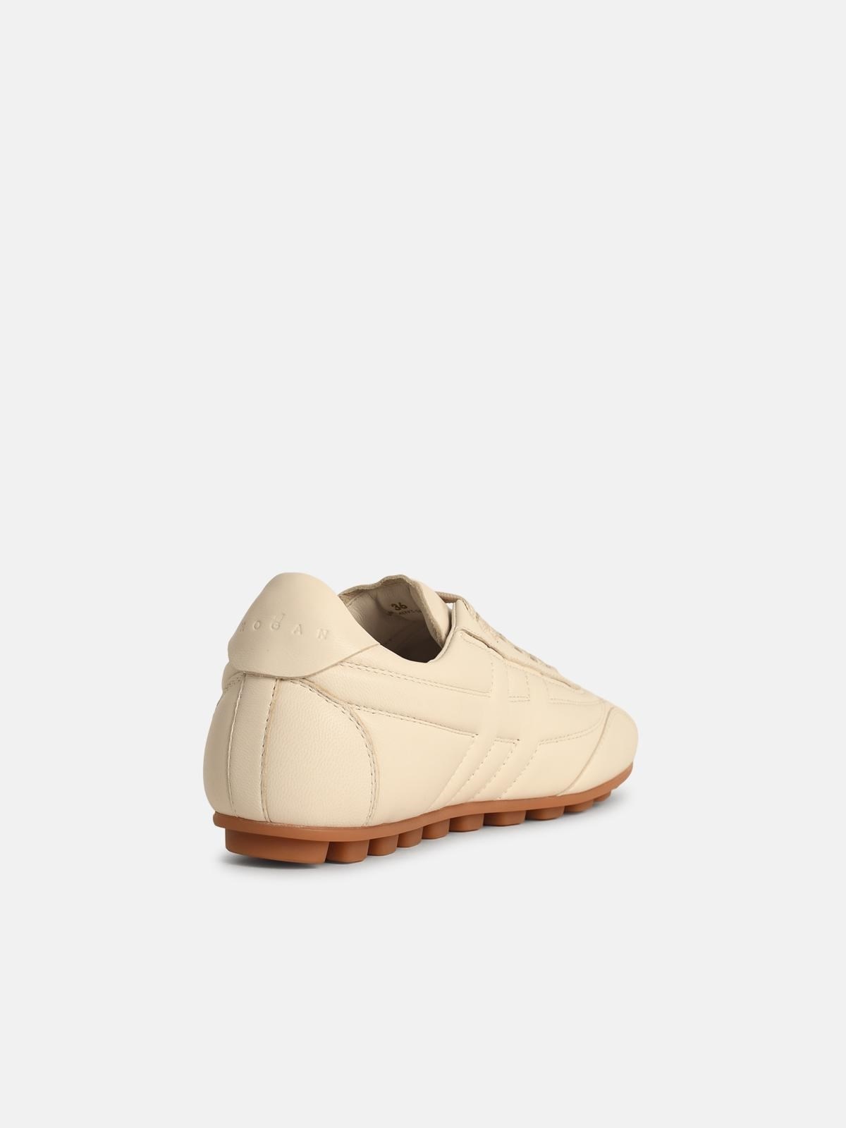 'H693' YOGURT-COLORED SMOOTH LEATHER SNEAKERS - 3