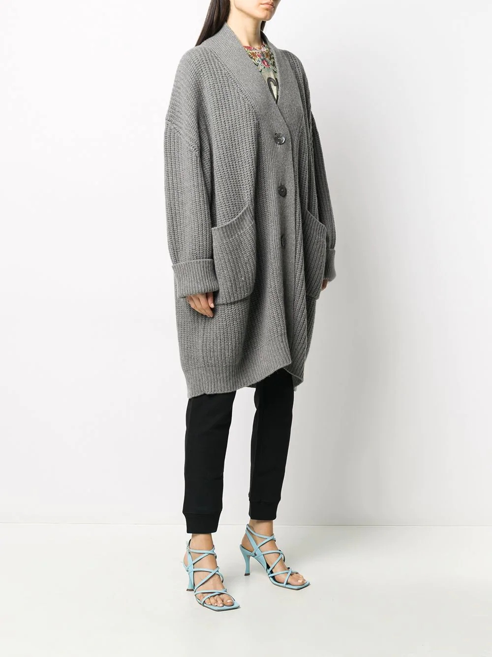 ribbed mid-length cardigan - 3