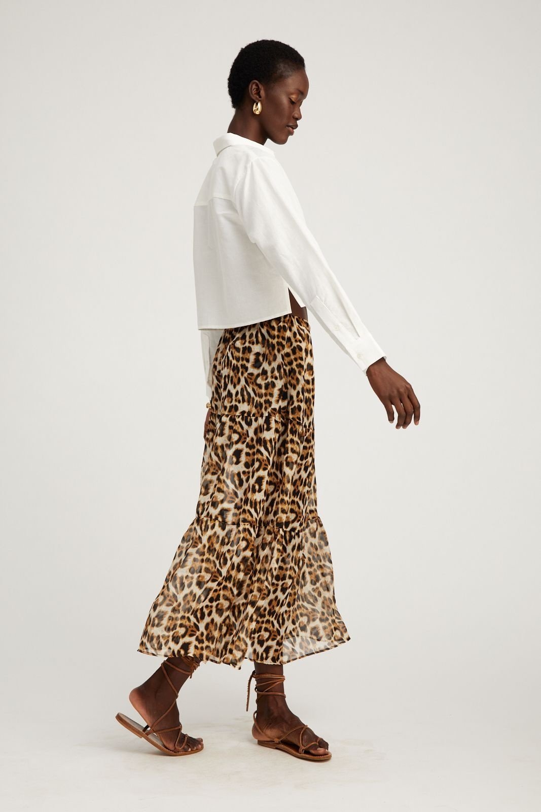 LEOPARD SILK CHIFFON TIERED MAXI SKIRT - 3