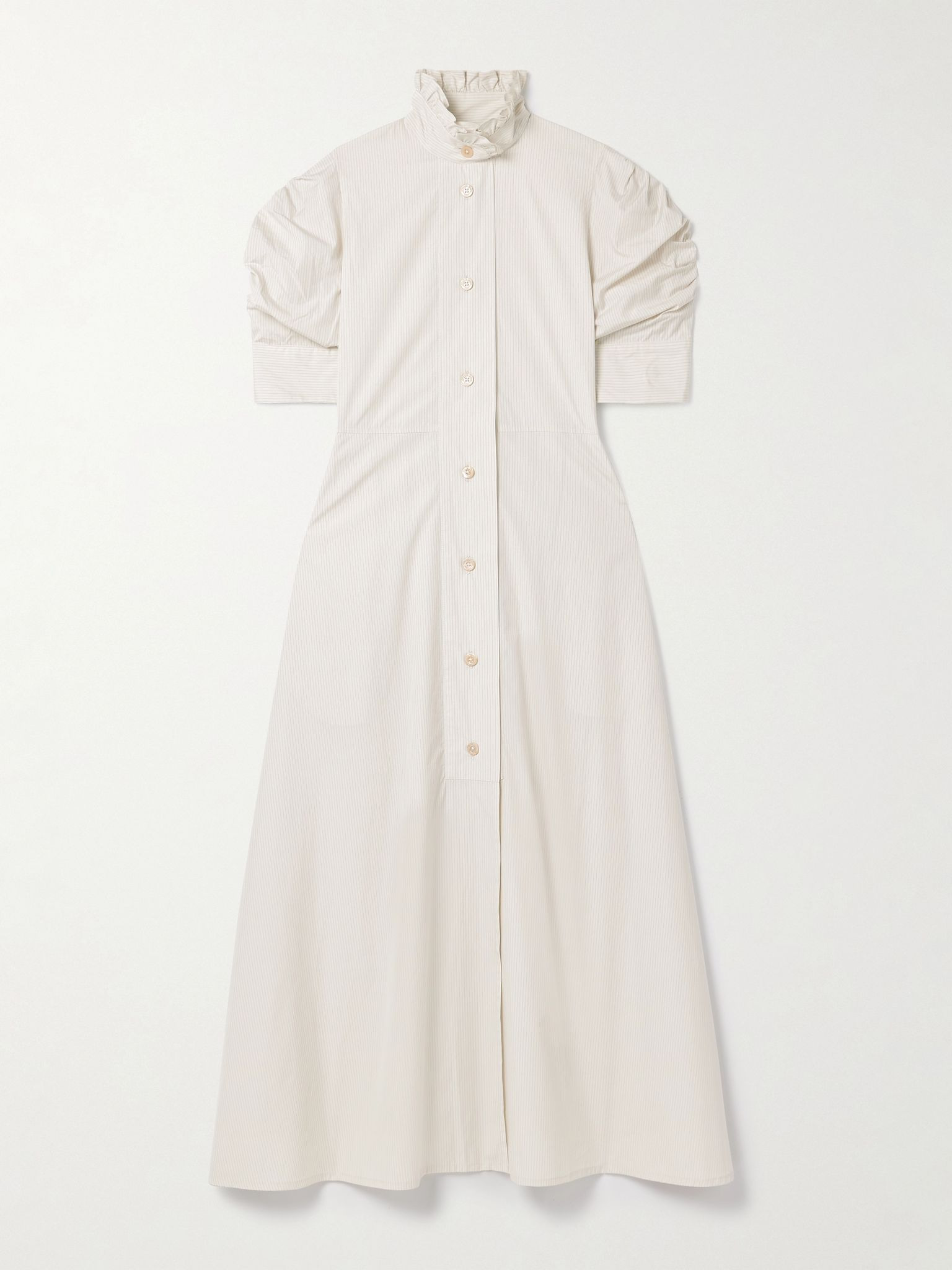 Venetia ruffled pinstriped cotton-poplin midi dress White - 1