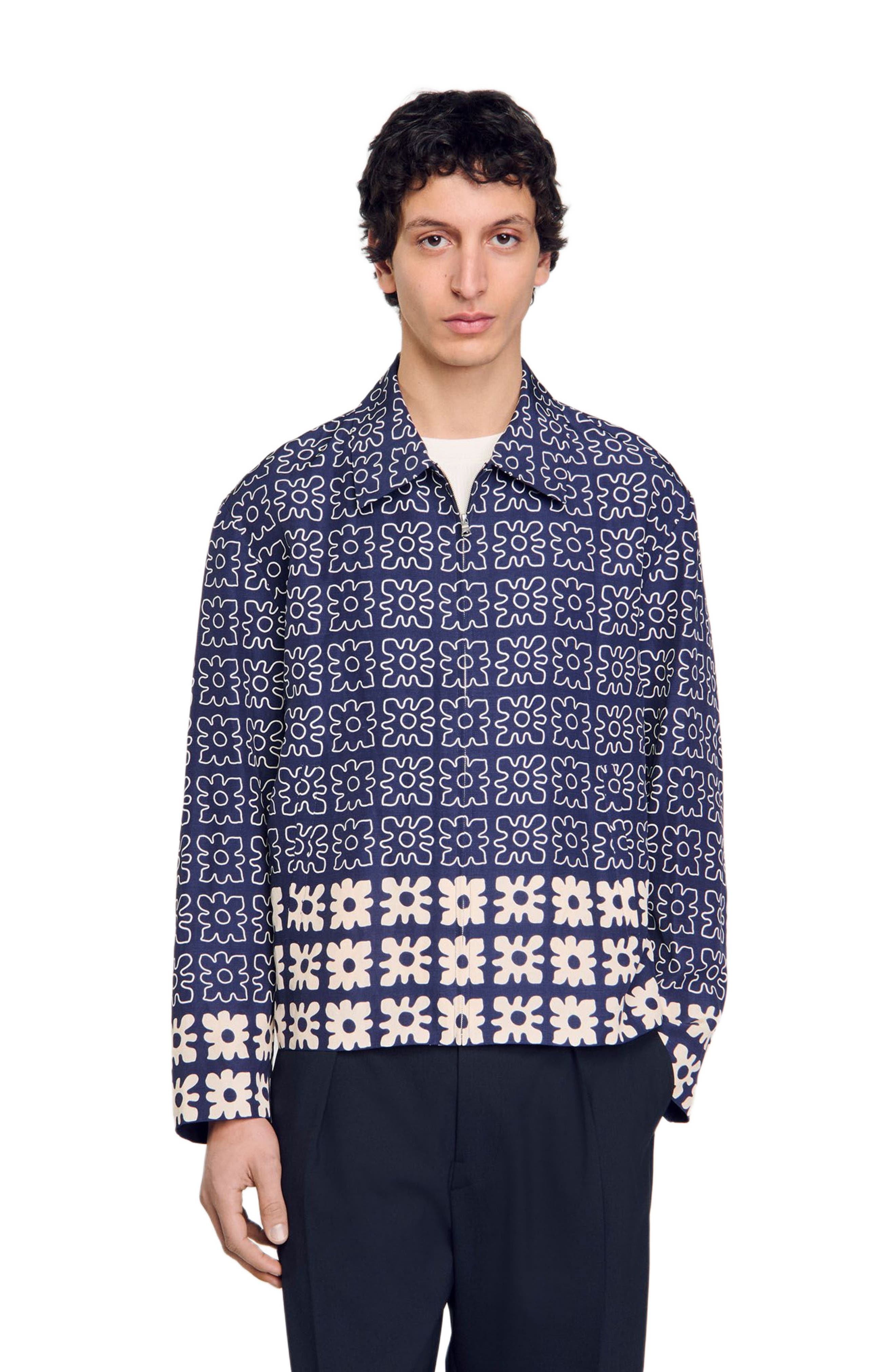 SANDRO Jacket with floral motif in Midnight Blue at Nordstrom - 3