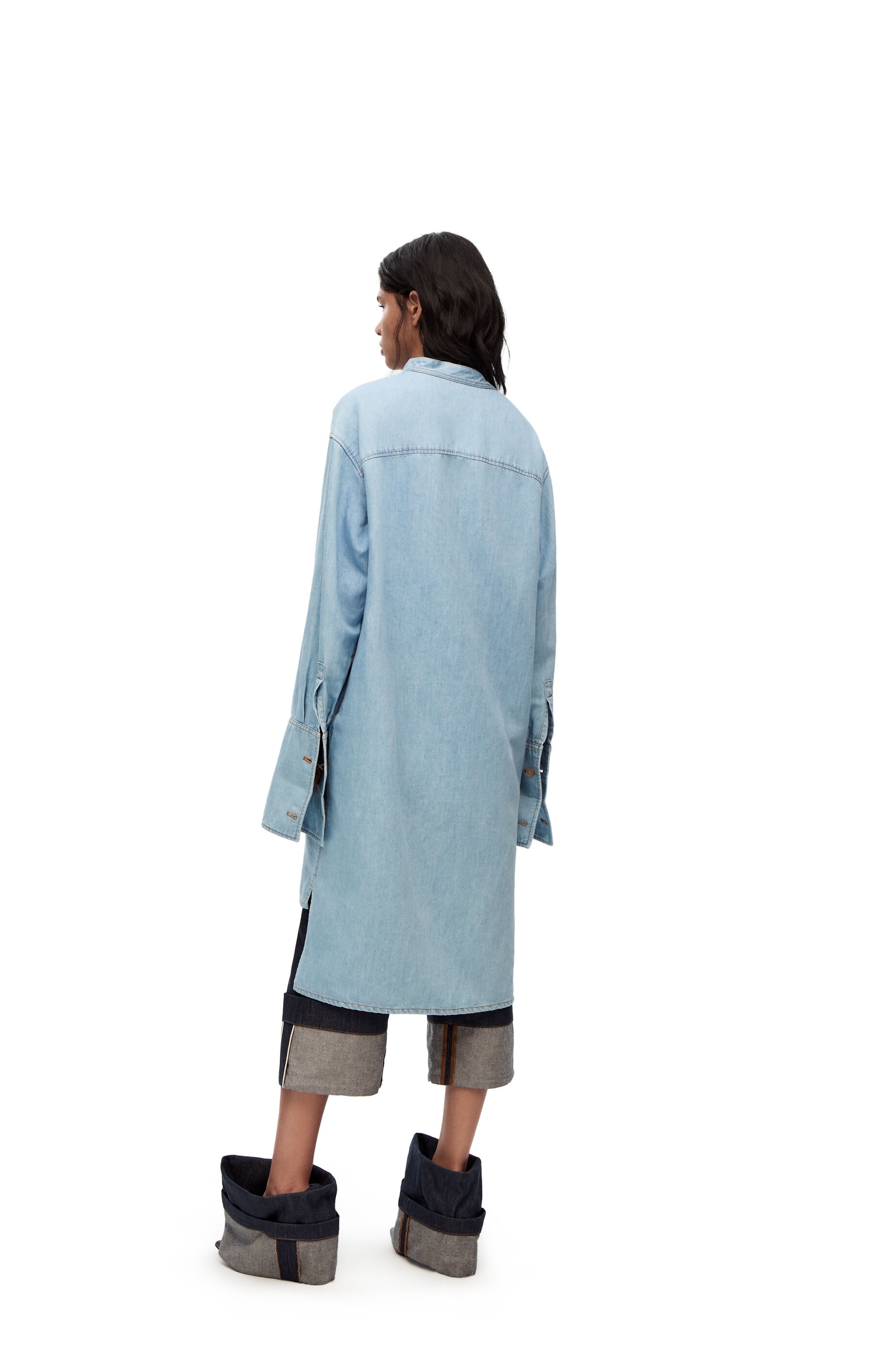 Asymmetric shirt dress in cotton blend denim - 4