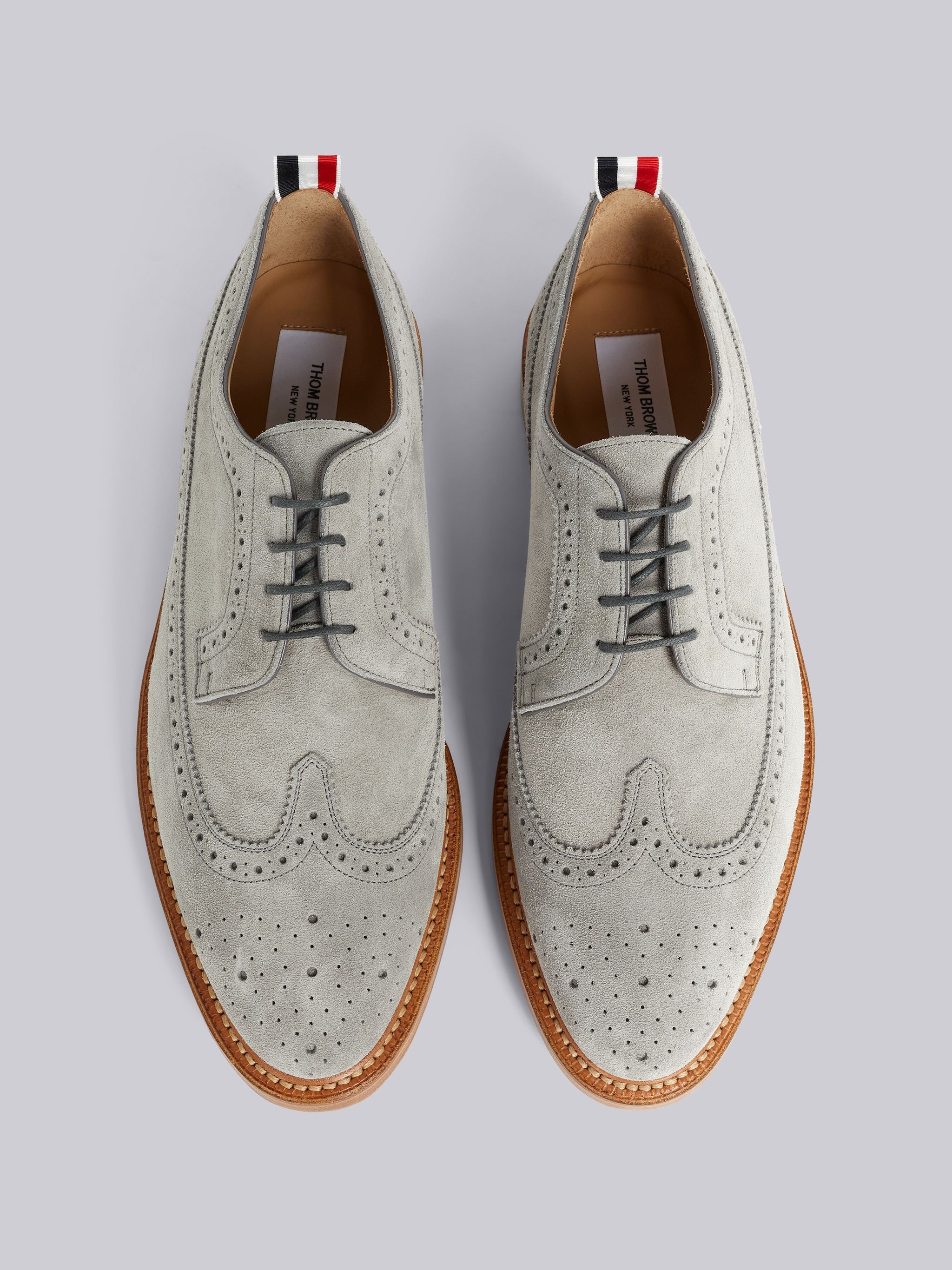 Medium Grey Suede Leather Sole Longwing Brogue - 4